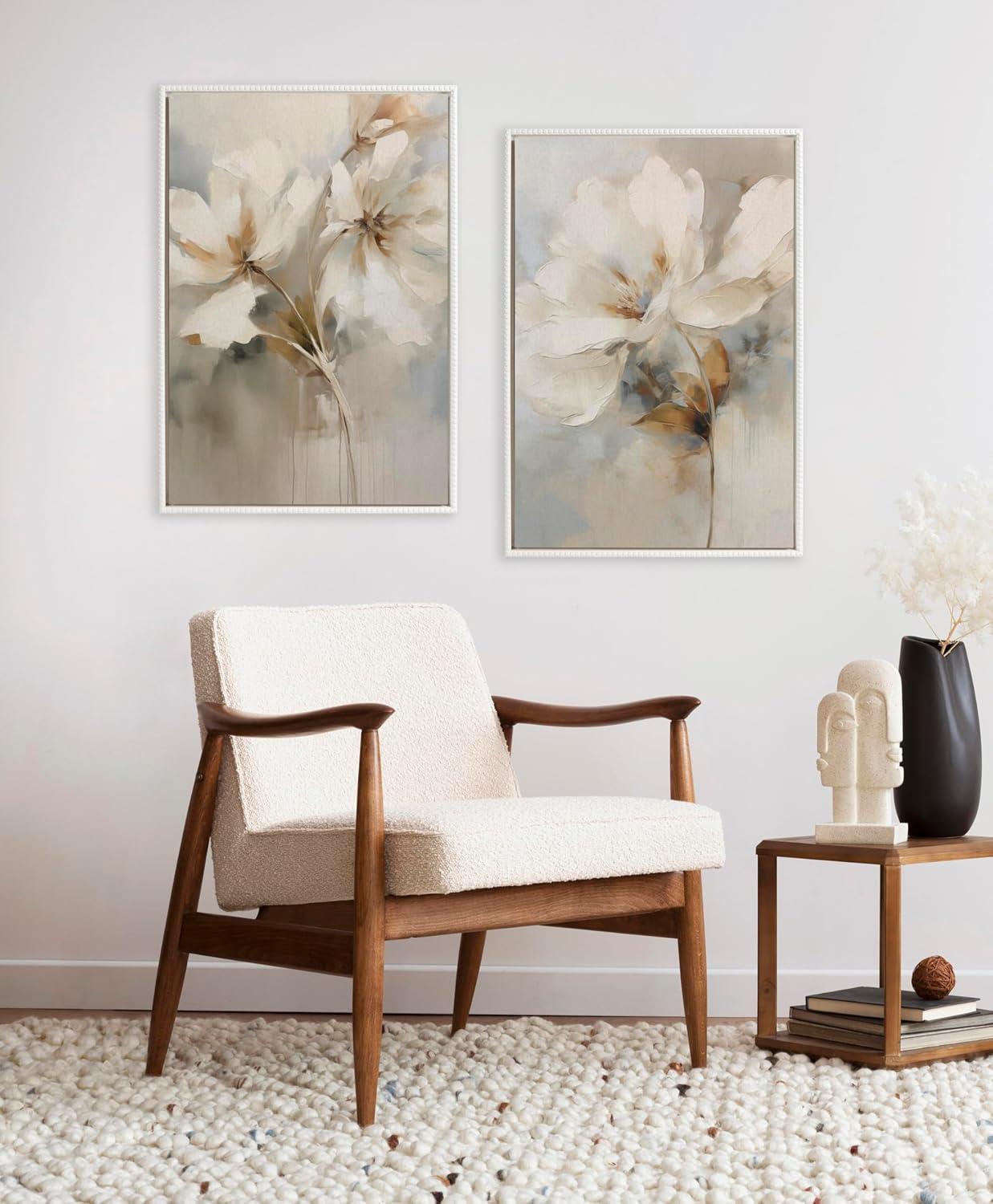 Kate & Laurel All Things Decor (Set of 2) 23"x33" Sylvie Beaded Botanical Floral 1 and 2 Framed Arts by The Creative Bunch Studio White
