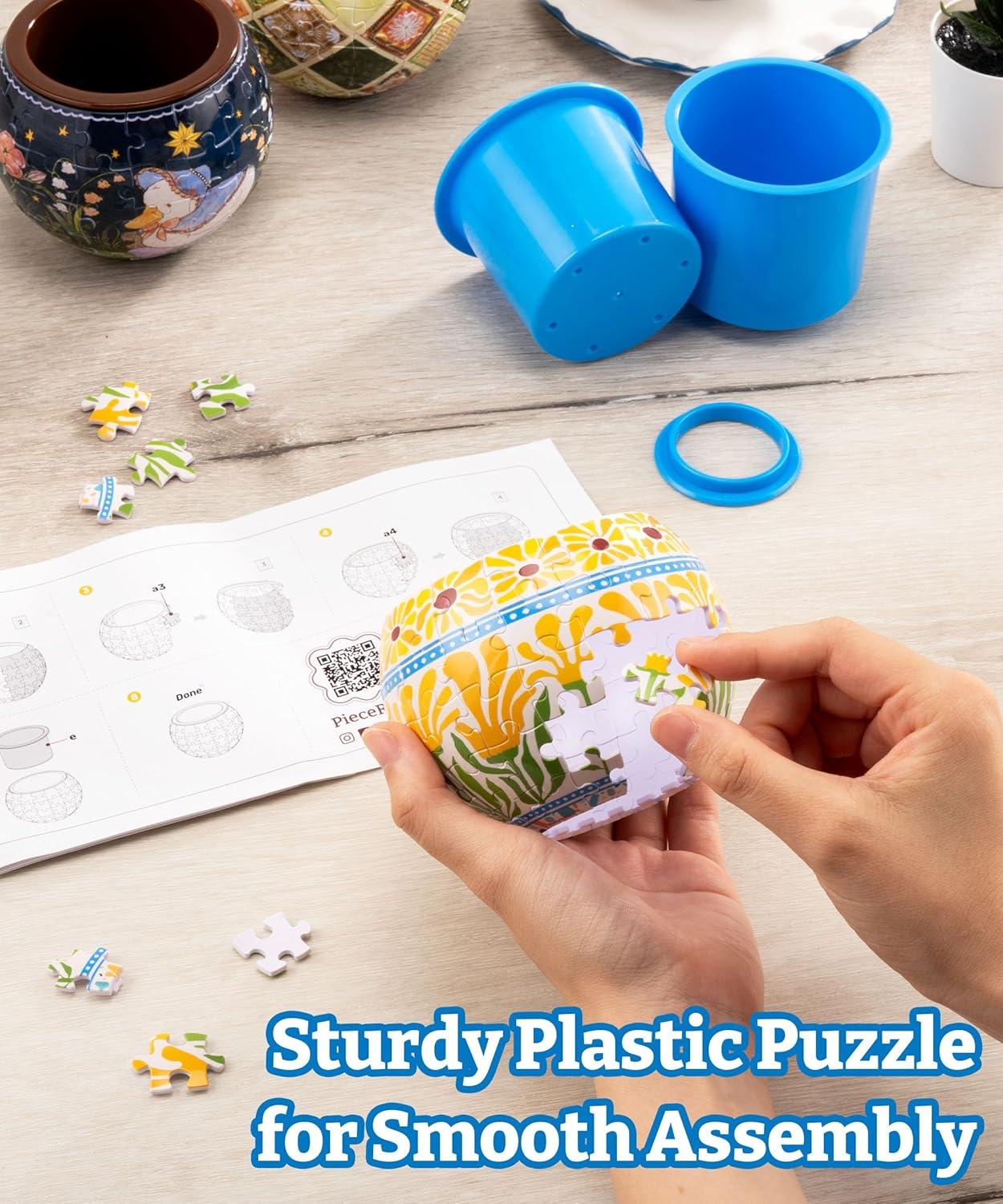 3D Puzzle Planter 80 Pieces - Flower Pot - Dancing Leaves in Fall, Home Decor Flower Pots for Indoor Cactus, Succulents Pots [K1108]