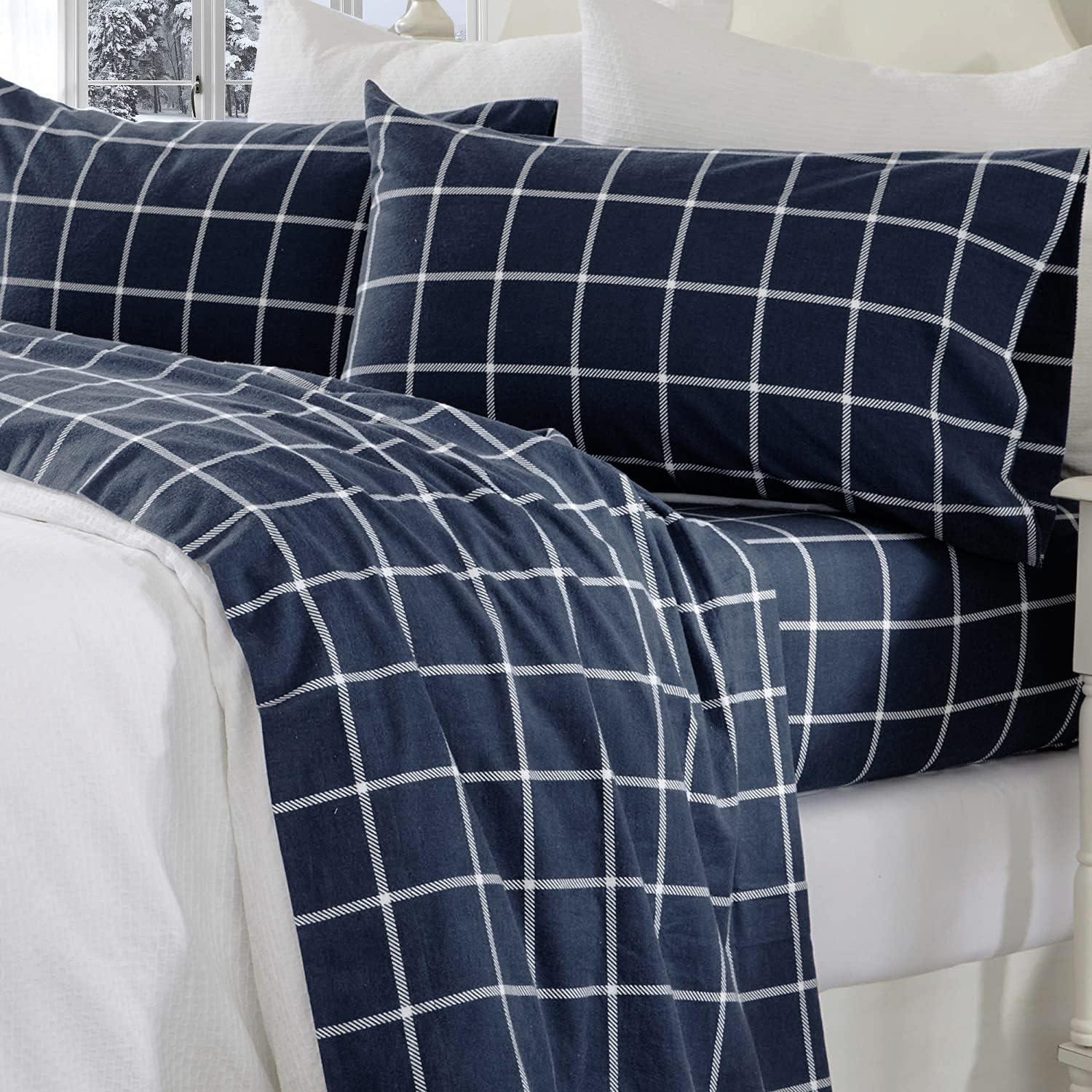 Queen Blue Cotton Flannel Deep Pocket Sheet Set