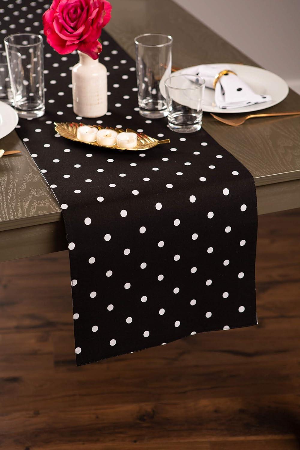 White/Black Reversible Polka Dot Table Runner 14x72