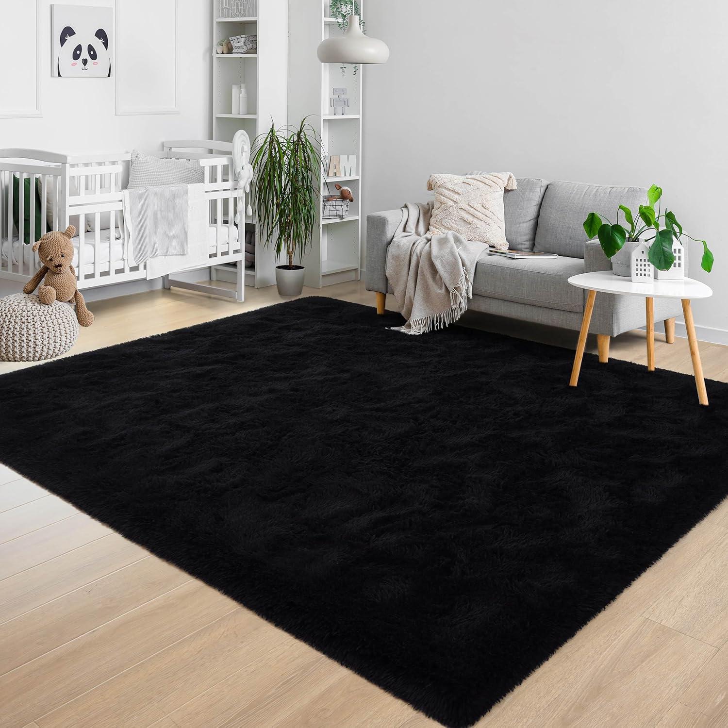 Bailu Fluffy Black Rug for Living Room,5x8 Area Rugs,Thick Plush Shag Rug,Shaggy Rugs for Bedroom,Big Fuzzy Carpet,Comfy Kids Rugs,Large Living Room Rugs,Living Room Decor