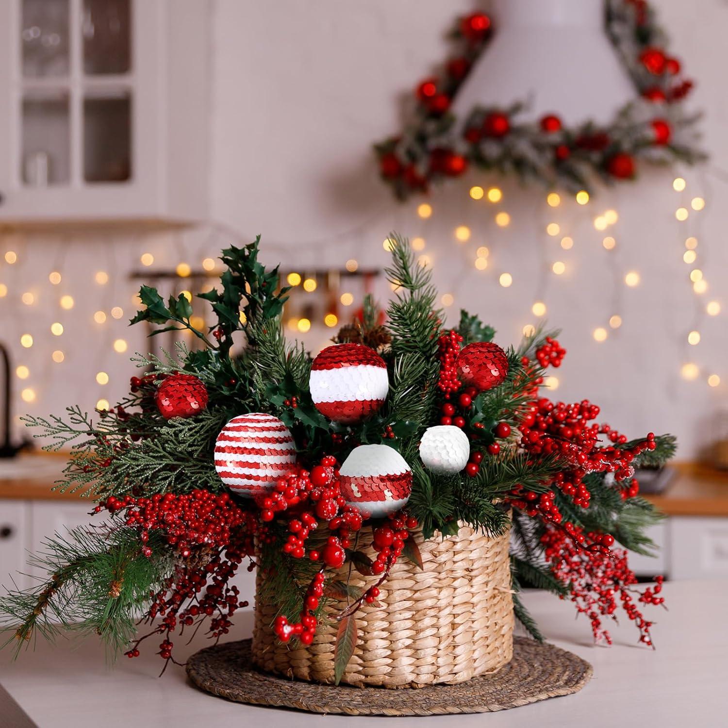 40 Set Christmas Sequins Ball Decoration Picks Mixed Color Sequin Foam Ball Tree Picks Bling Ball Ornaments