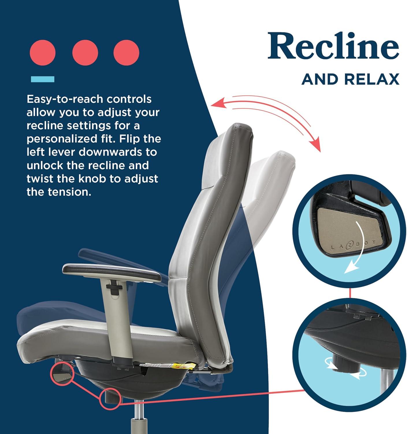 La-Z-Boy Baylor Bonded Leather Adjustable Ergonomic Executive Office Chair with Lumbar Support