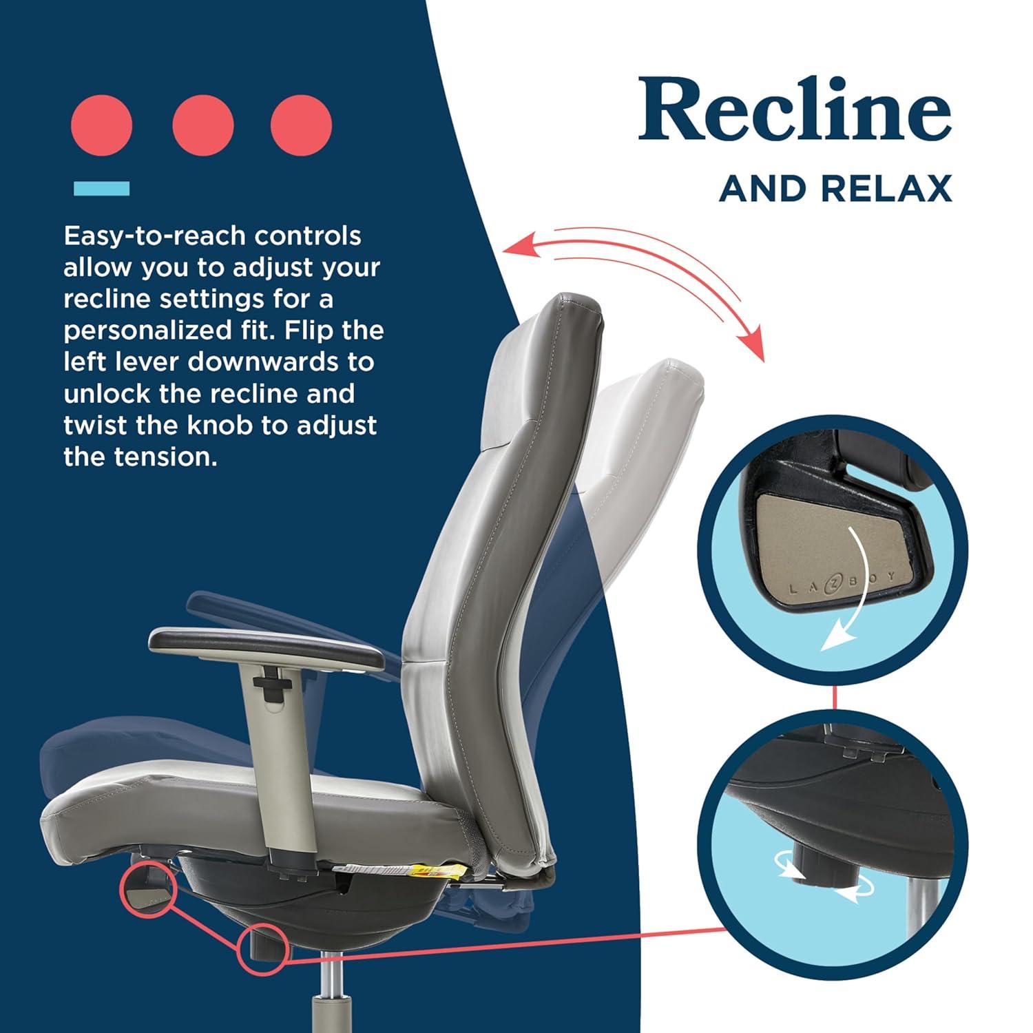 La-Z-Boy Baylor Bonded Leather Adjustable Ergonomic Executive Office Chair with Lumbar Support