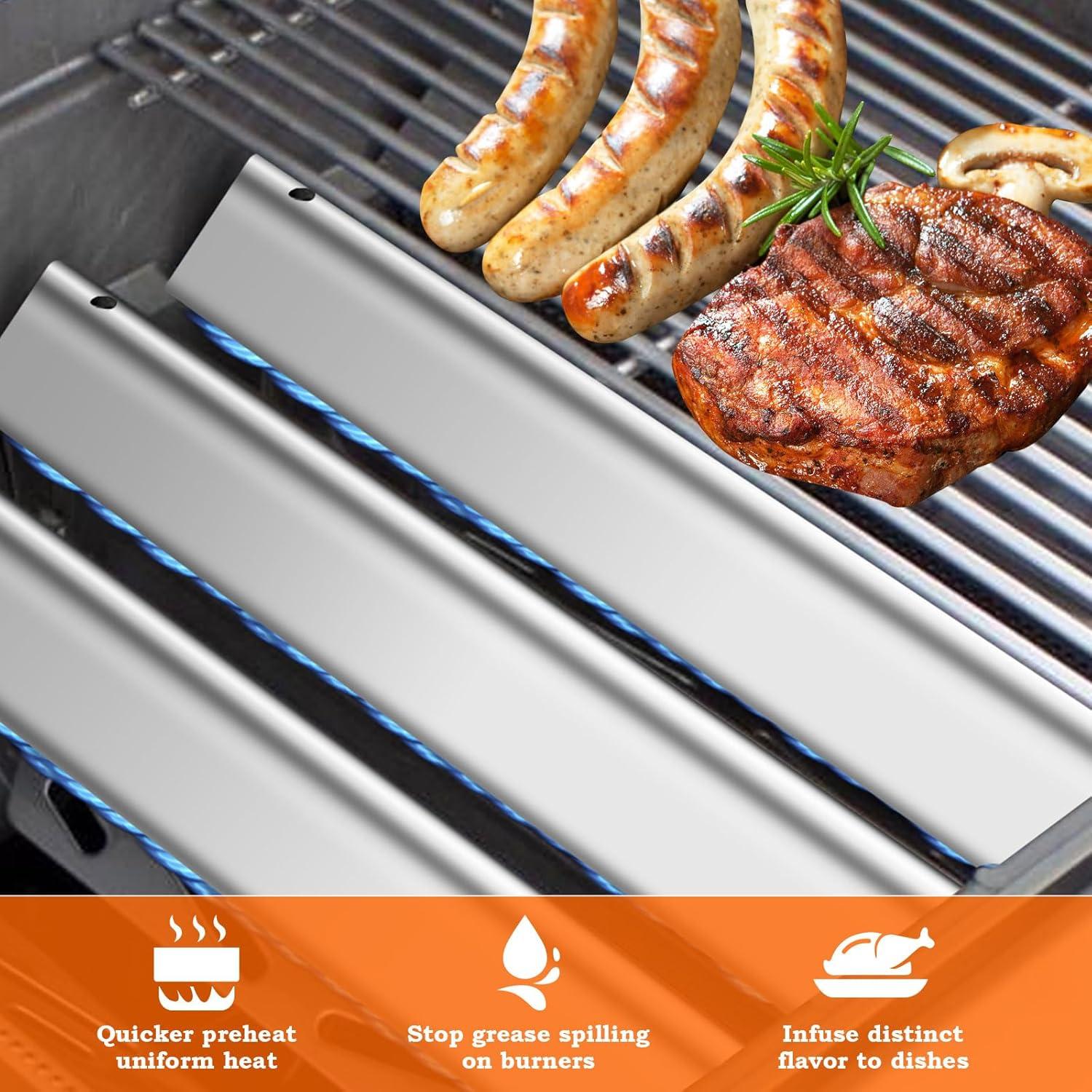 GasSaf 15.3inch Flavorizer Bar Replacement for Weber 7635, Spirit 200 Series, Spirit E-210, S-210, E-220, S-220 with Front Controls Panel, 3-Pack Stainless Steel Flavor Bar(15.3"x3.5"x2.5")