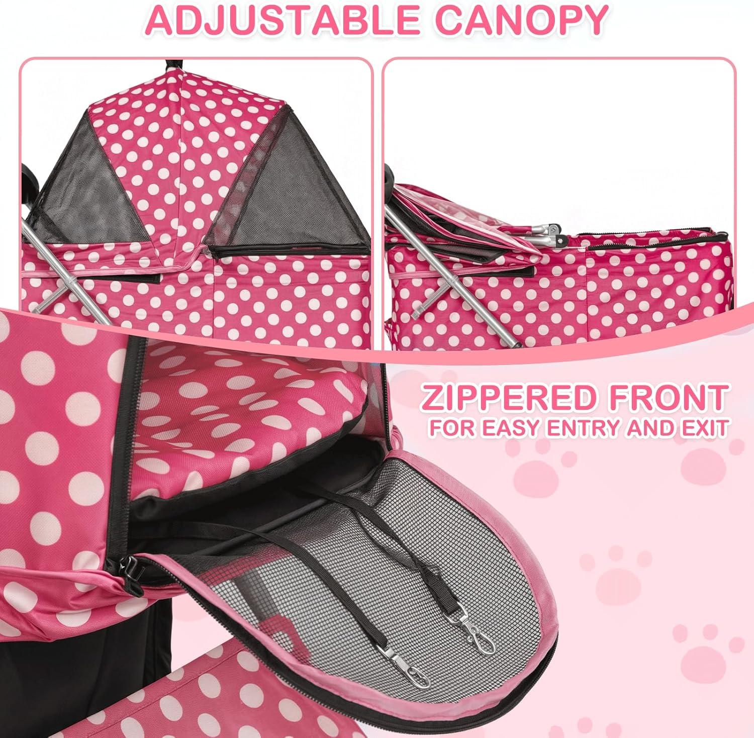 3-In-1 Pet Stroller Foldable Pet Stroller With Weather Cover Storage Basket For Dog Cat