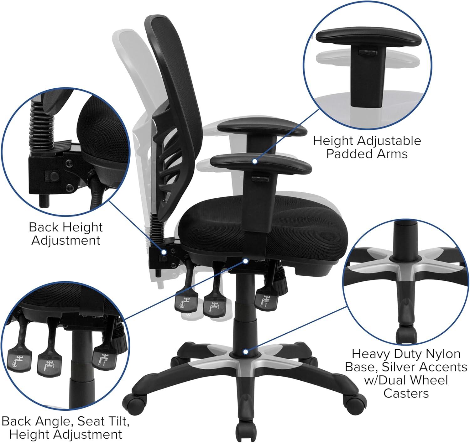 BizChair Mid-Back Black Mesh Multifunction Executive Swivel Ergonomic Office Chair with Adjustable Arms