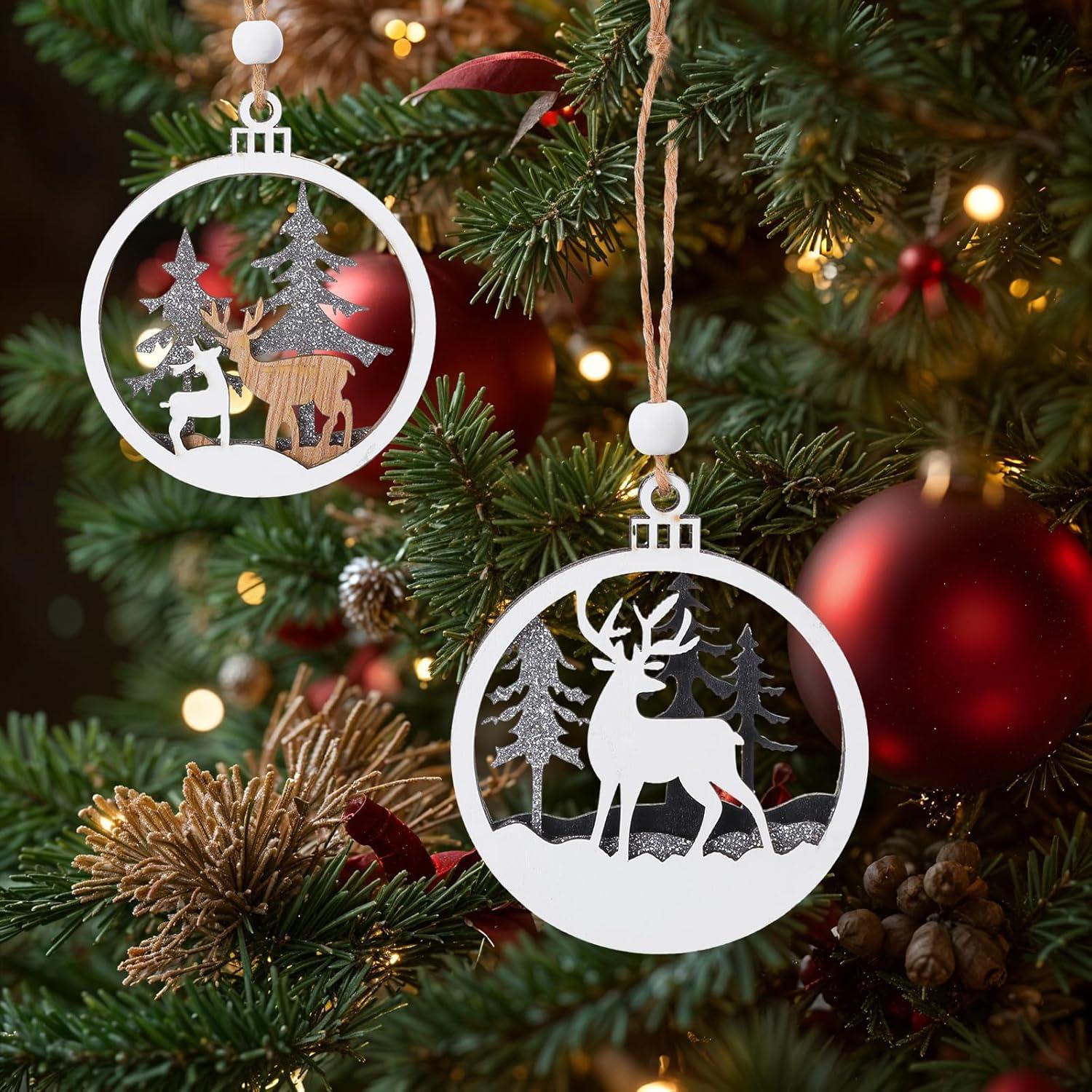 JOYFY 6pcs Christmas Hanging Ornaments Xmas Wooden Hanging Reindeer Ornament for Christmas Tree