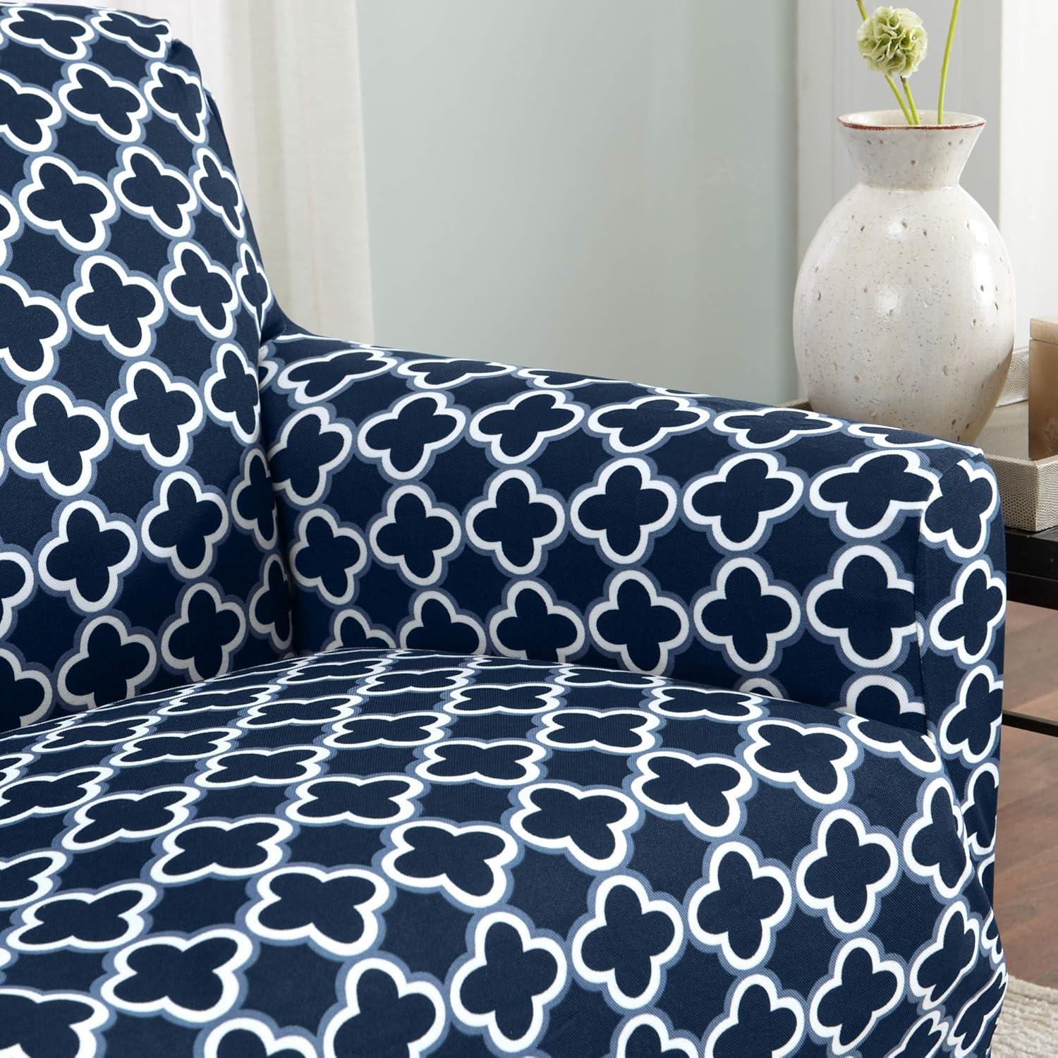 Great Bay Home Stretch Printed Washable Recliner Slipcover (Recliner, Navy)
