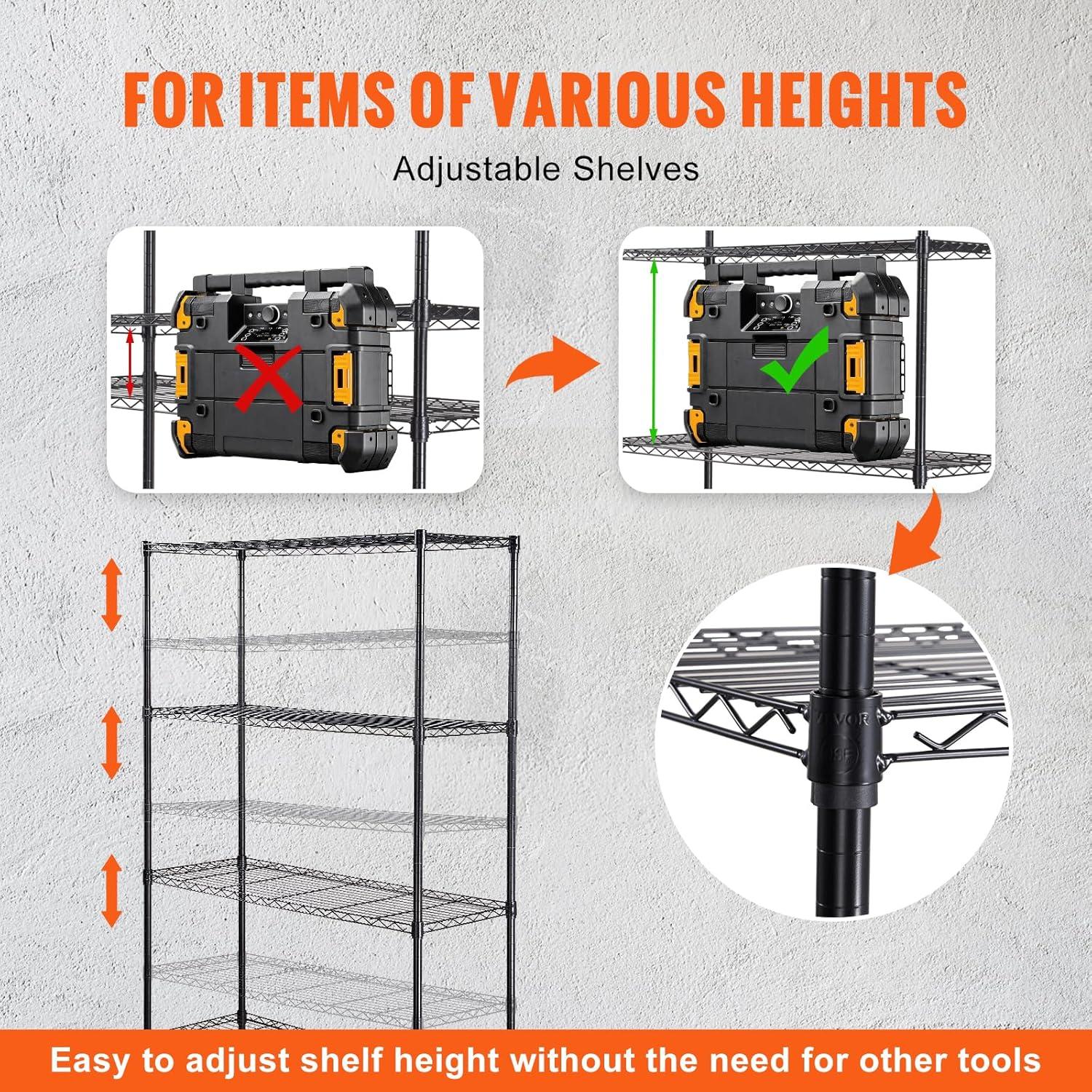 VEVOR 4-Tier Adjustable Storage Shelving Unit with Wheels, 700 lbs Capacity, Heavy Duty Metal Wire Rack