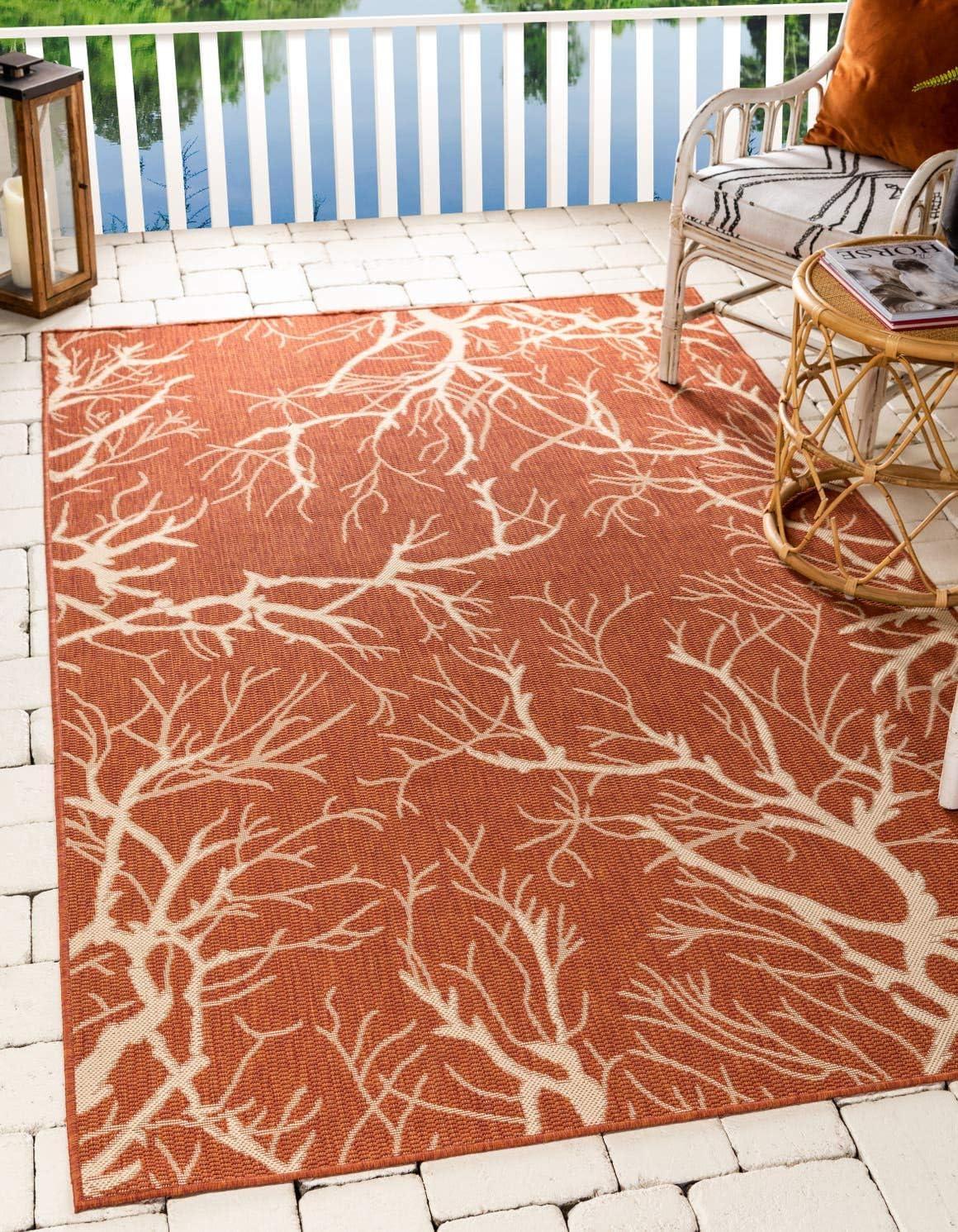 Unique Loom Outdoor Botanical Branch Floral and Botanical Woven Area Rug