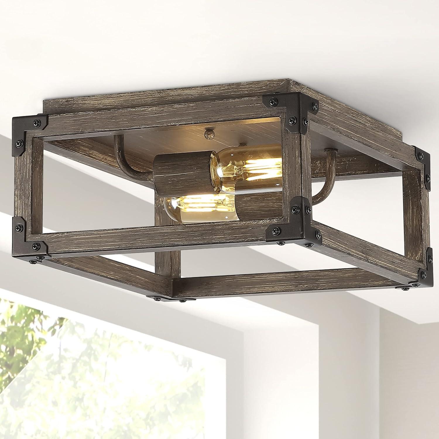 Magnolia 11.5" 2-Light Iron Rustic Farmhouse LED Flush Mount, Brown