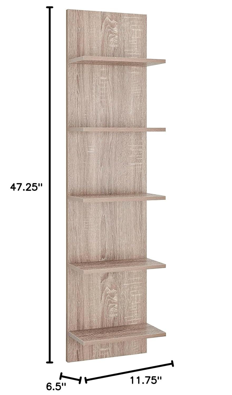 Danya B. 47" x 11.7" Wide Vertical Column Wall Shelf Weathered Oak: Mid-Century Laminated MDF, Iron Hardware