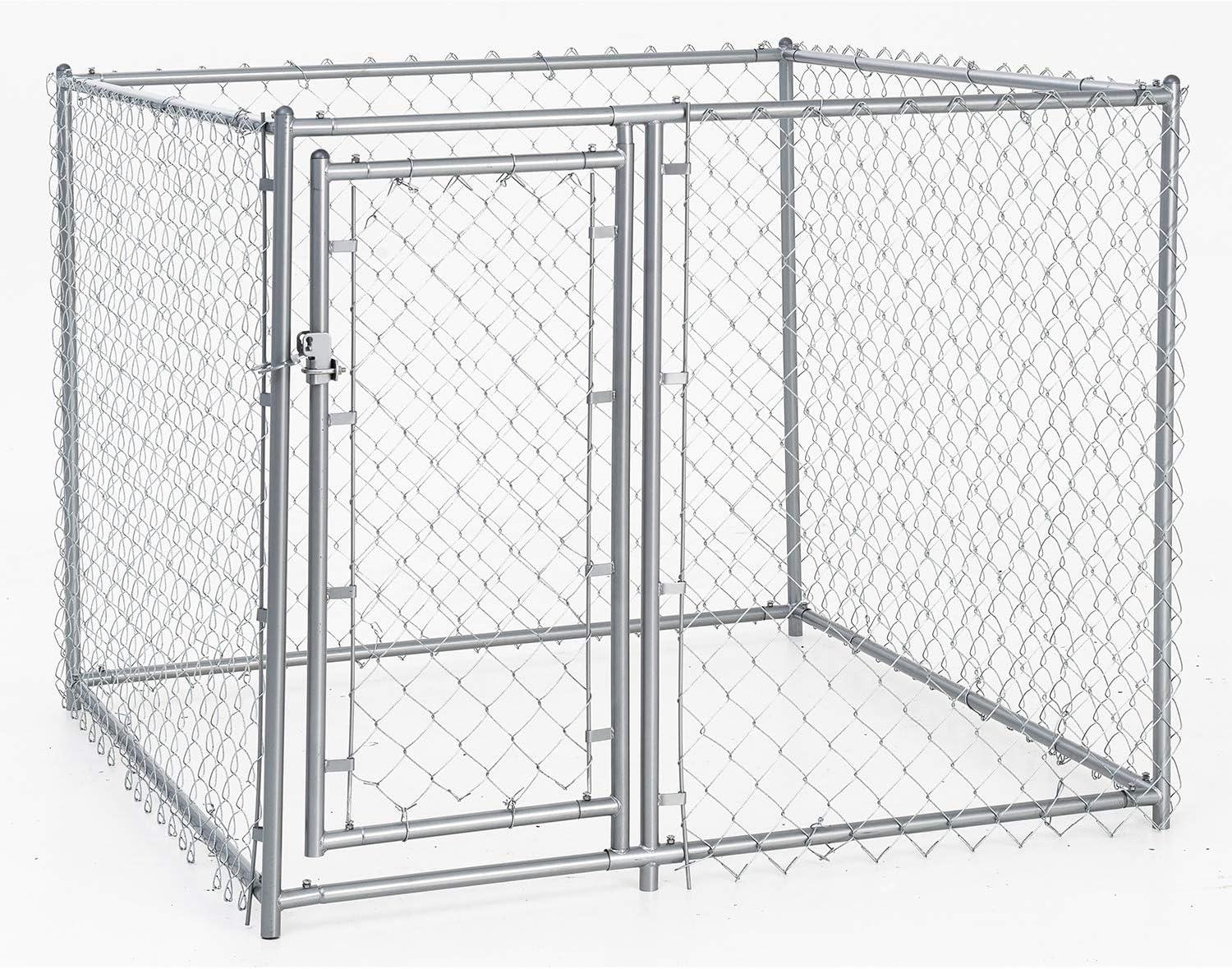 Lucky Dog Adjustable Heavy Duty Outdoor Galvanized Steel Chain Link Dog Kennel Enclosure with Latching Door, and Raised Legs