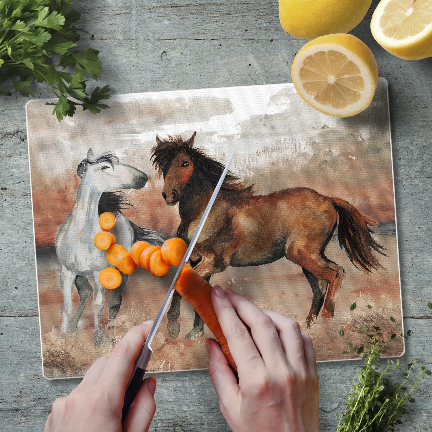 Southwest Horses Tempered Glass Cutting Board 10" x 8"