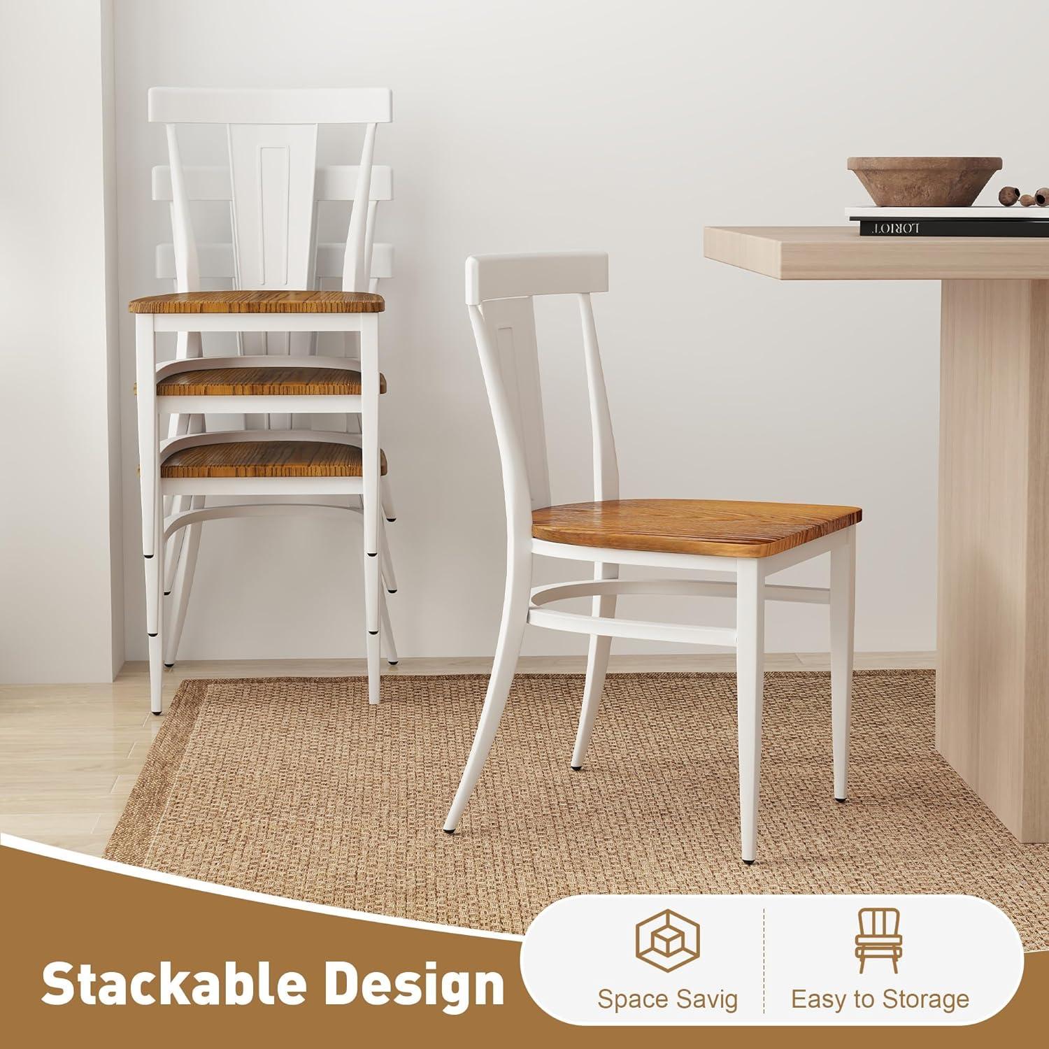 KARMAS PRODUCT Modern White Armless Dining Chairs Set of 2 --Heavy Duty Wood Seat and Iron Frame Kitchen Side Chairs for Restaurant Cafe Bistro,Ergonomic Design,Comb Back