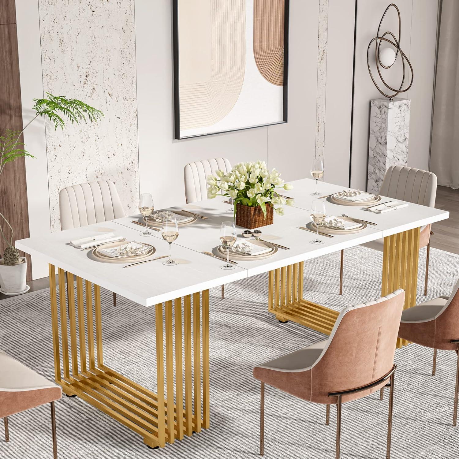 Modern Dining Table for 6-8 People, 70.8 Inches White Kitchen Table White