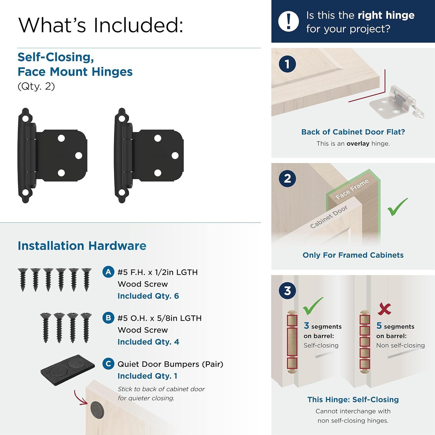 Matte Black Variable Overlay Self-Closing Cabinet Hinges