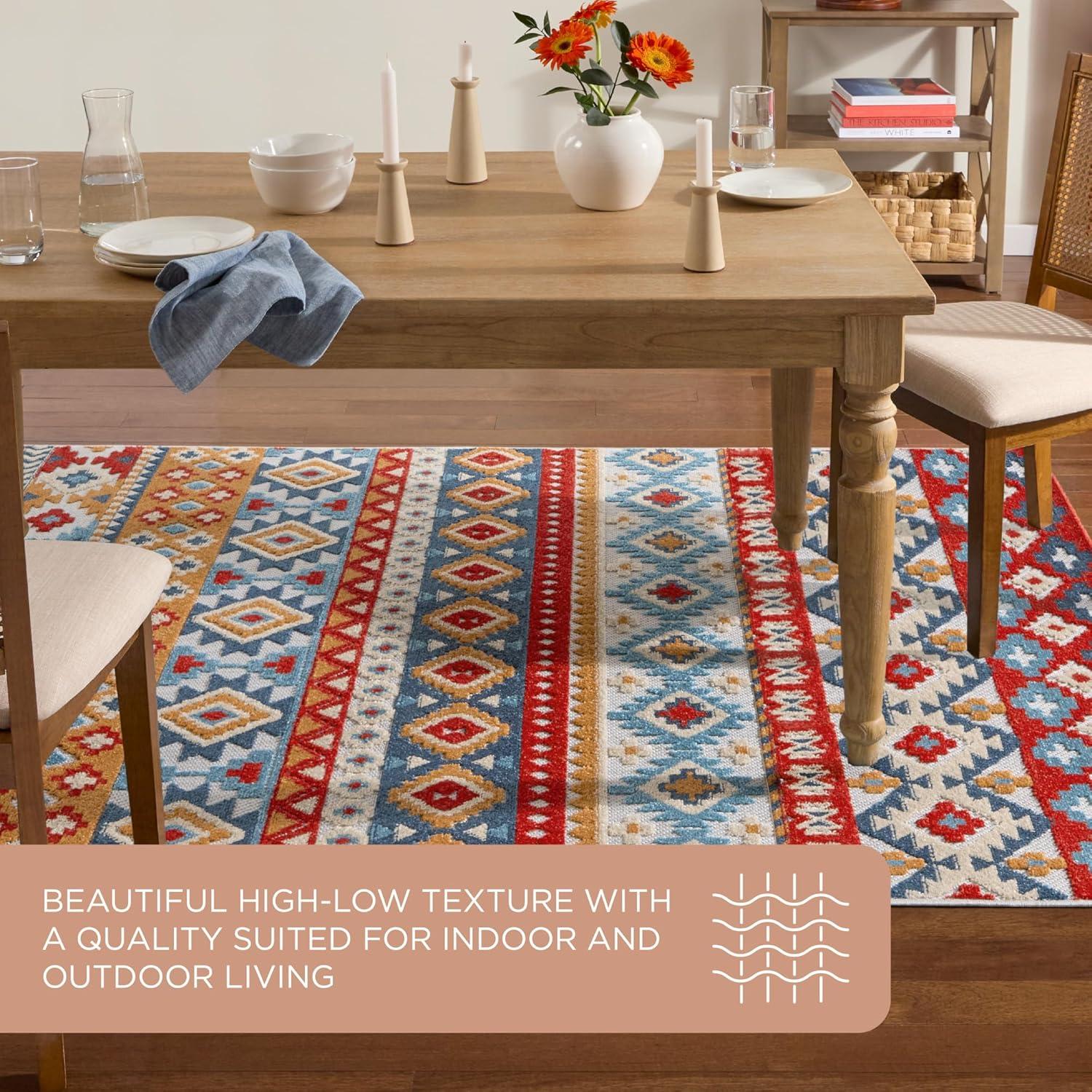 TOWN & COUNTRY EVERYDAY Dahlia Southwestern Stripe Outdoor Rug Red/Multi