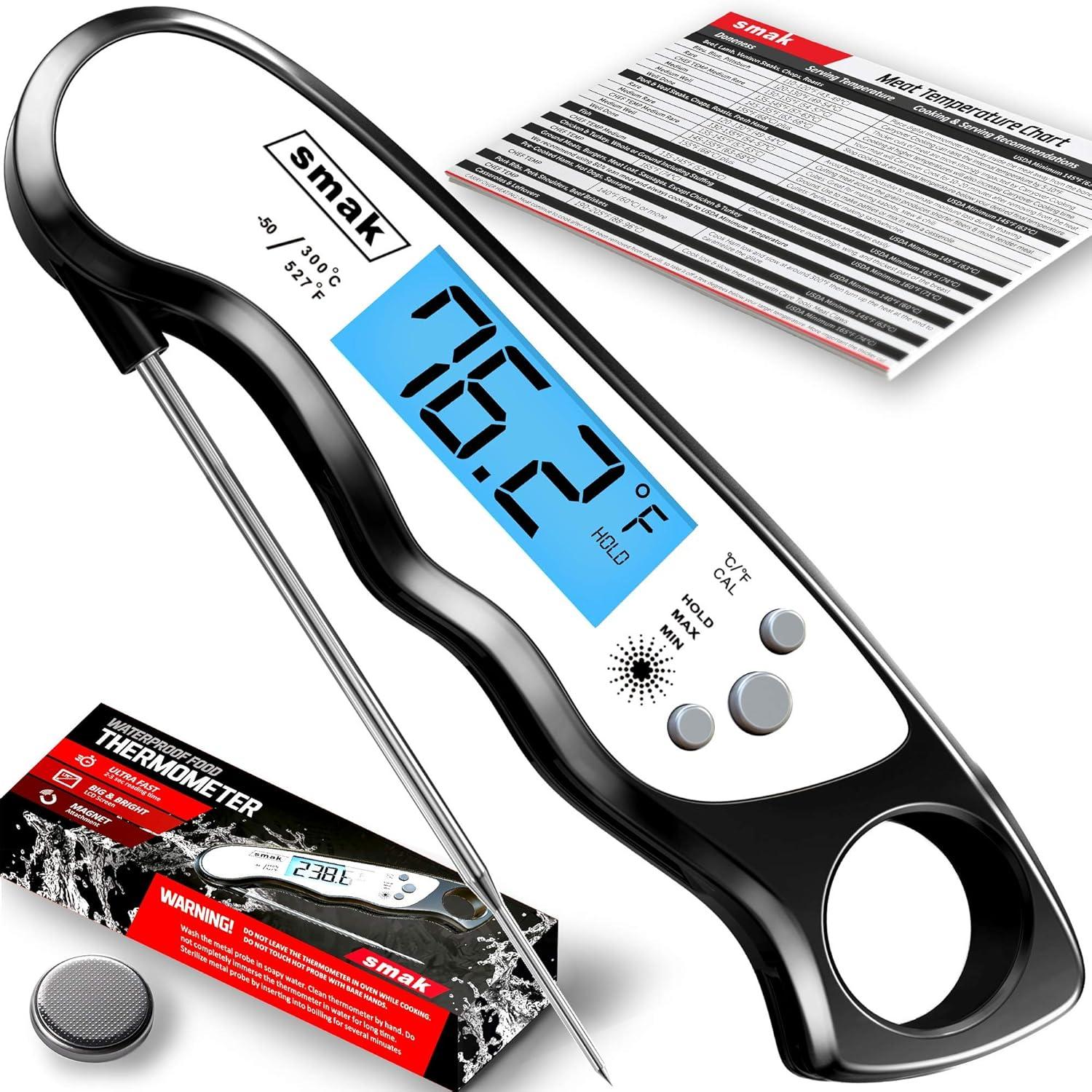 Digital Black Waterproof Instant Read Meat Thermometer with LCD