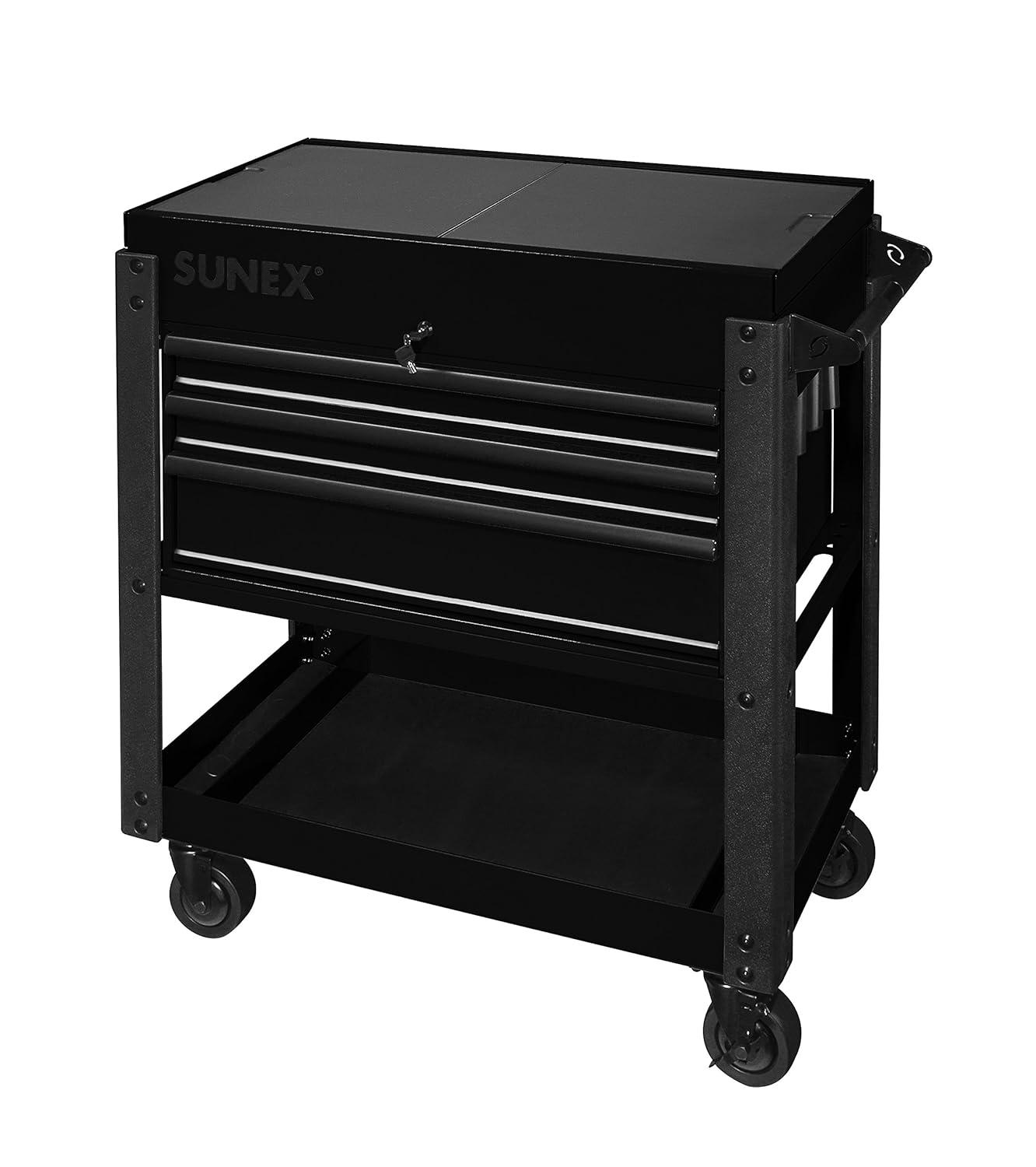 SUNEX 3 Drawer Utility Cart with Sliding Top, Black