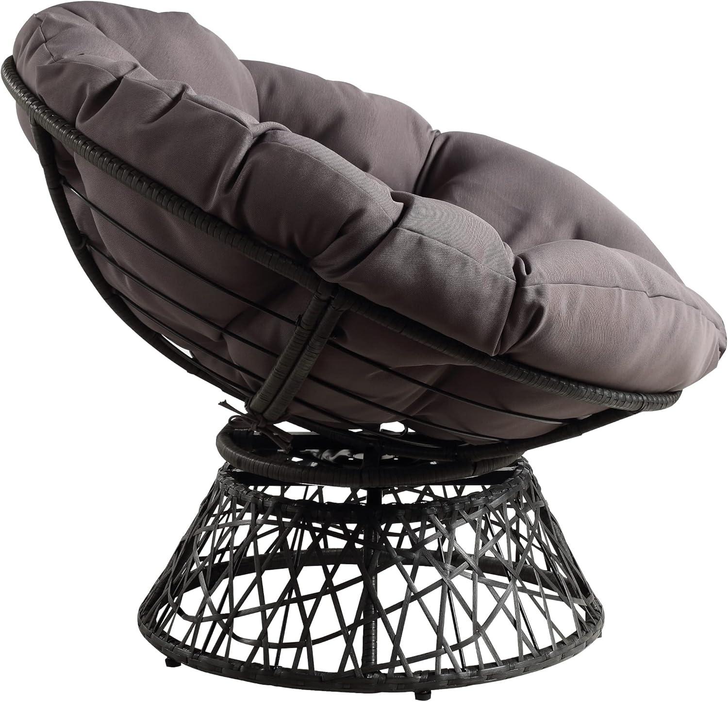 Wicker Papasan Chair with 360-Degree Swivel, Grey Frame with Grey Cushion