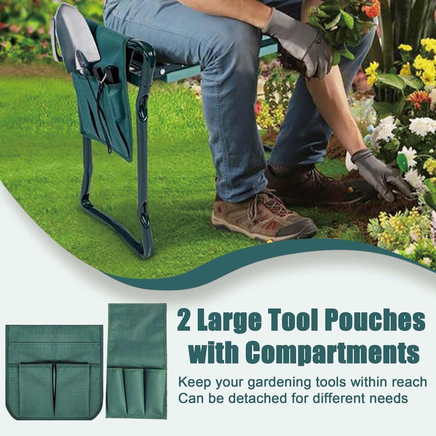 Garden Kneeler and Seat Heavy Duty Gardening Bench for Kneeling and Sitting Folding Garden Stools with Tool Pouch and Kneeling Pad