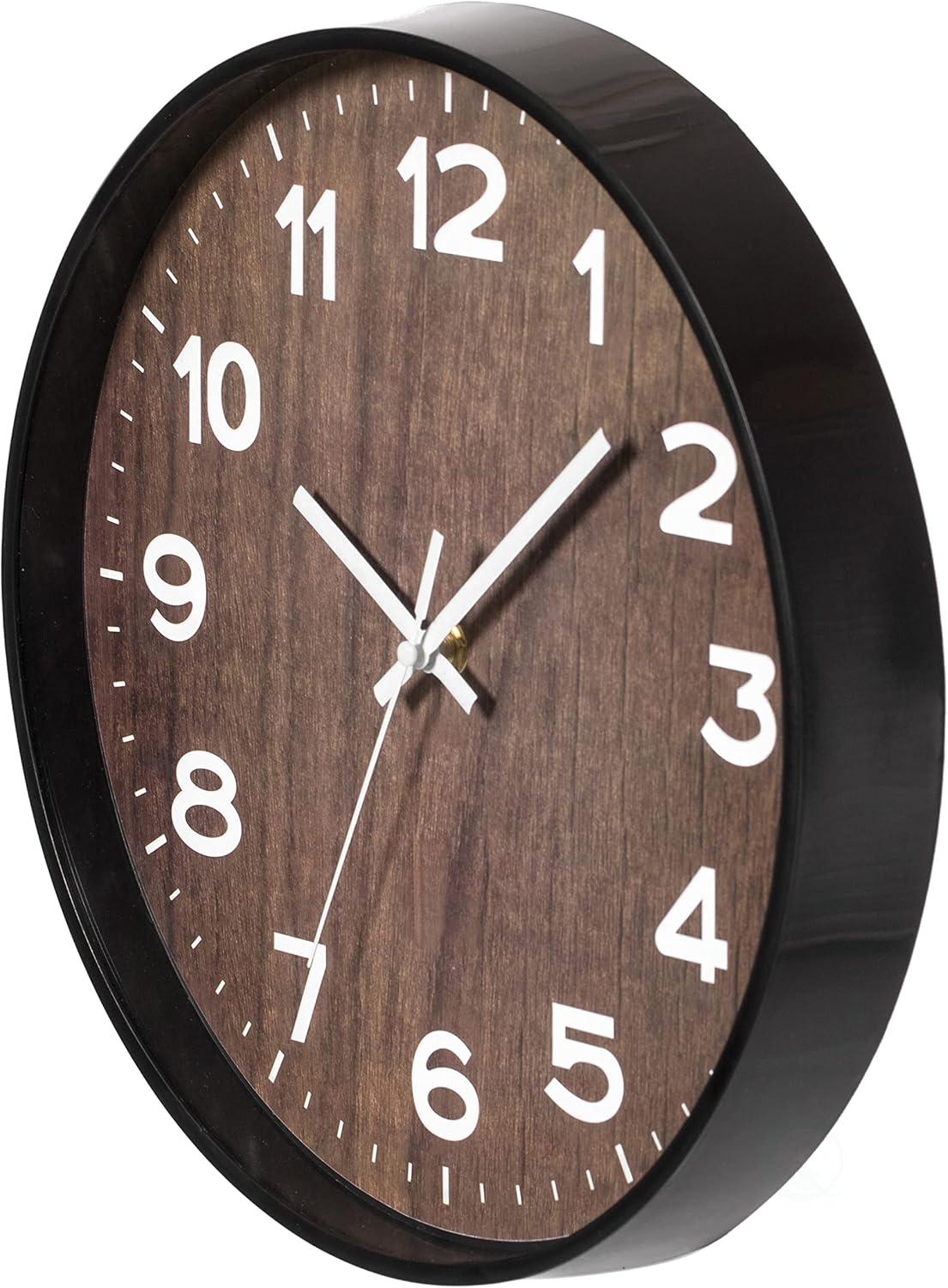 Clockswise Decorative Modern Round Wood- Looking Plastic Wall Clock for Living Room, Kitchen, or Dining Room