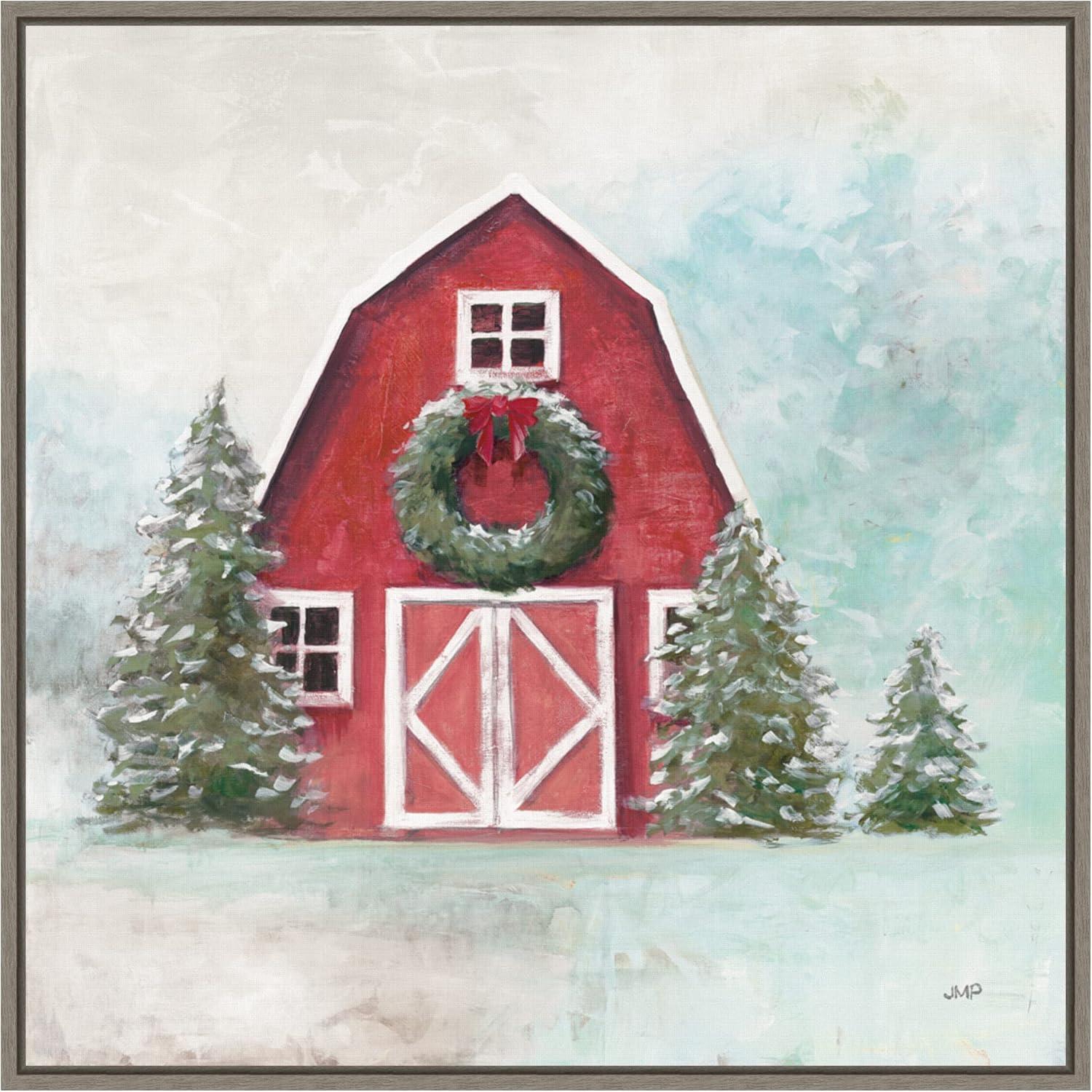 Amanti Art December Barn Blue Sky by Julia Purinton Canvas Wall Art Print Framed 22 x 22-in.