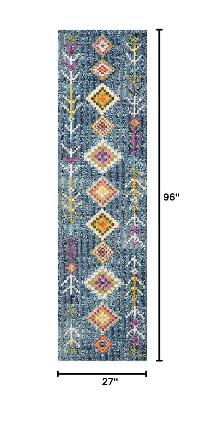 JONATHAN Y Love Geometric Dark Blue/Multi 2 ft. x 8 ft. Runner Rug