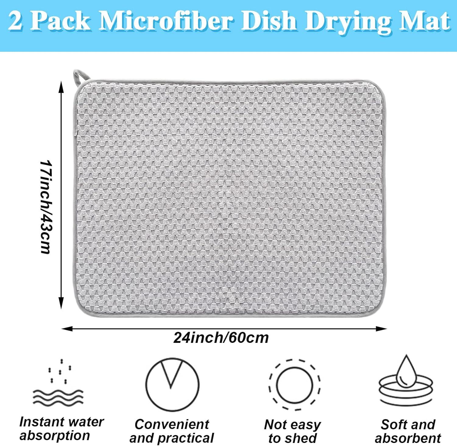 Dish Drying Mat - Large Size 23 x 17 inch, Pack of 2 (Gray)