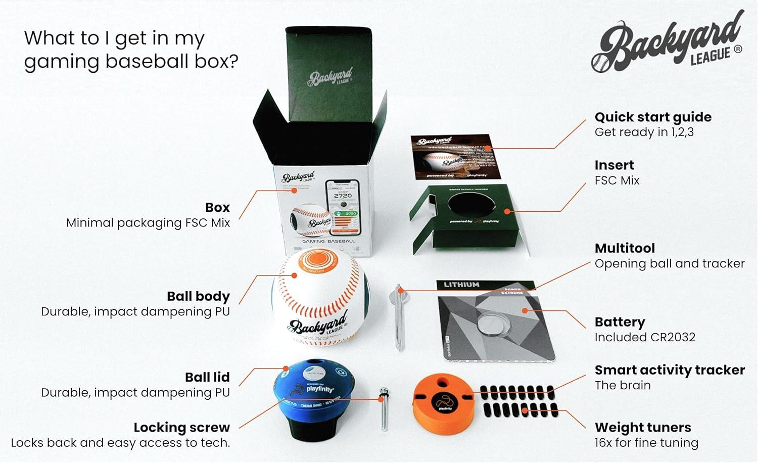 Playfinity Backyard League Gaming Baseball For Kids | Real Baseball with Sensors and App | Play, Train, Analyze and Connect with Others - White