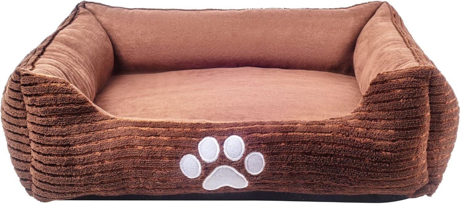 Long Rich Reversible Rectangle Pet Bed Dog Bed with Dog Paw Embroidery,Medium size, by Happycare Textiles