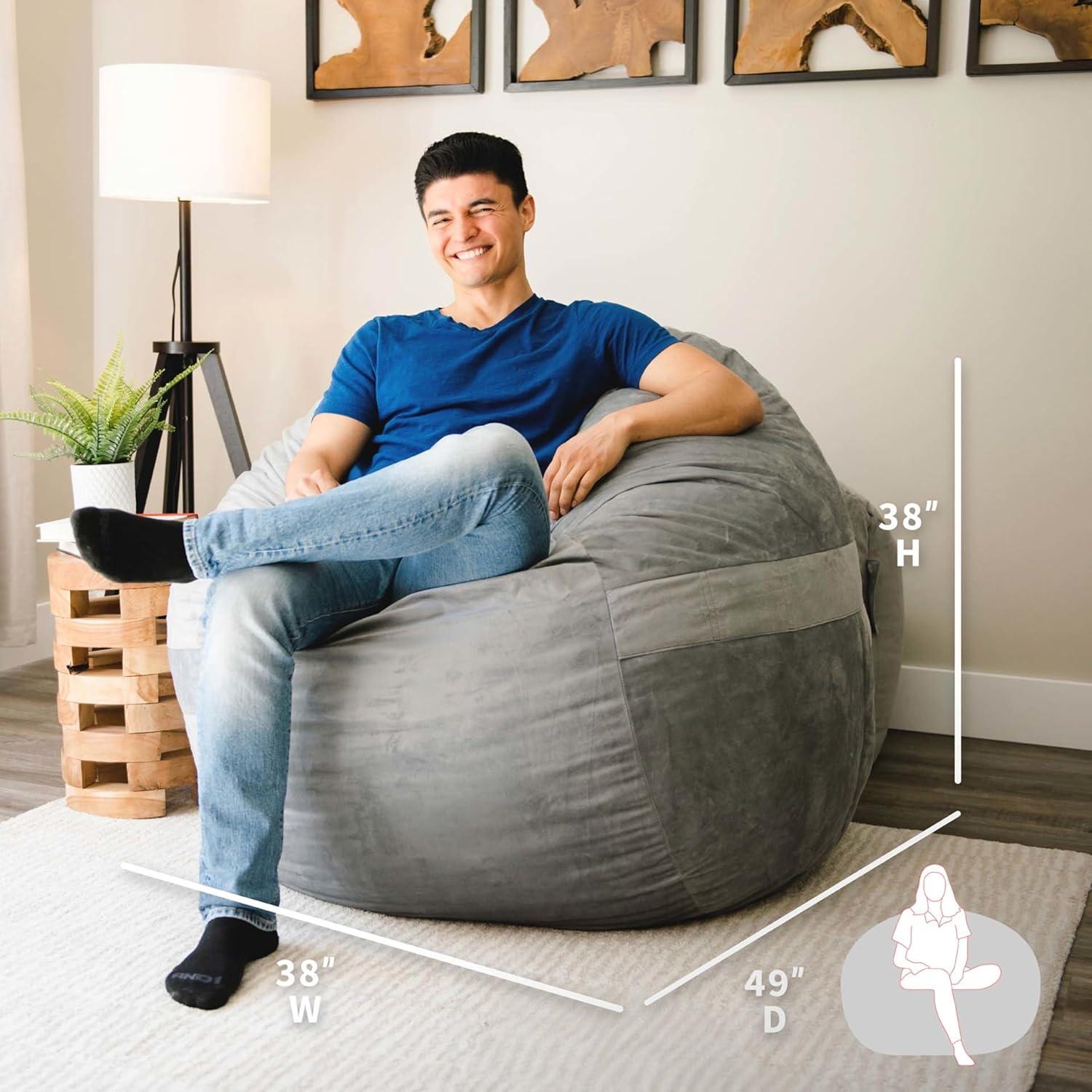 Big Joe Large 4 Foot Foam Filled Bean Bag Chair with Soft Removeable Cover