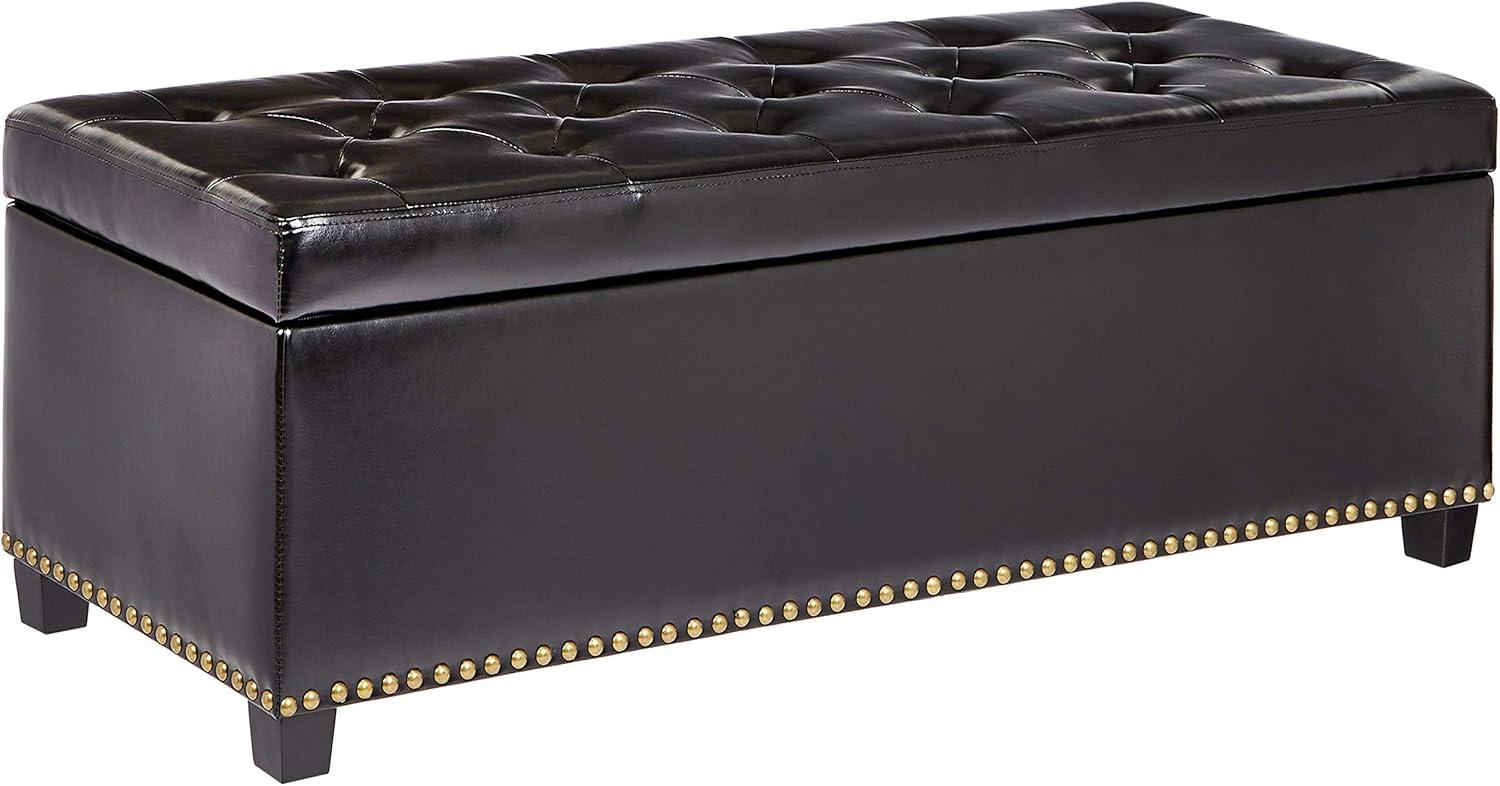Simpli Home Hamilton 48"W Upholstered Storage Ottoman Bench with Lift-Top Lid, Tufted Design, and Nailhead Trim