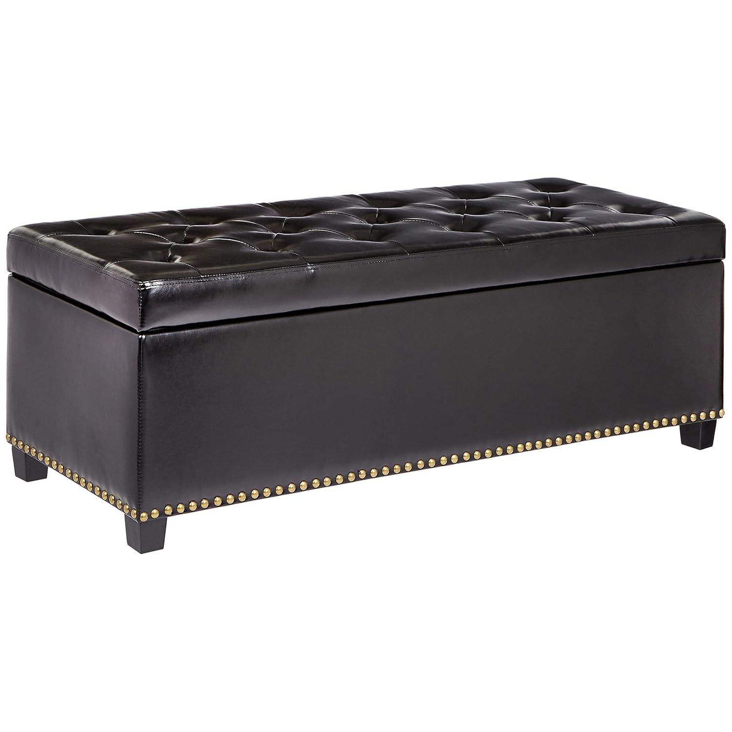 Simpli Home Hamilton 48"W Upholstered Storage Ottoman Bench with Lift-Top Lid, Tufted Design, and Nailhead Trim