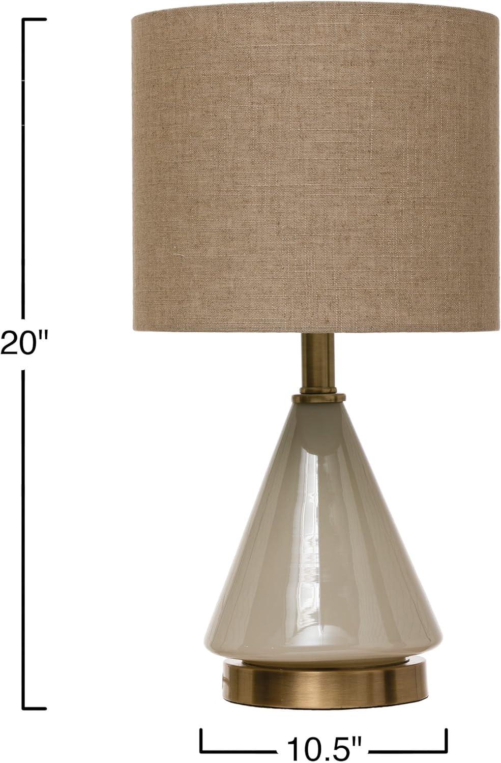 Bloomingville Round Glass Table Lamp with Linen Shade for Bed and Desk, Cream