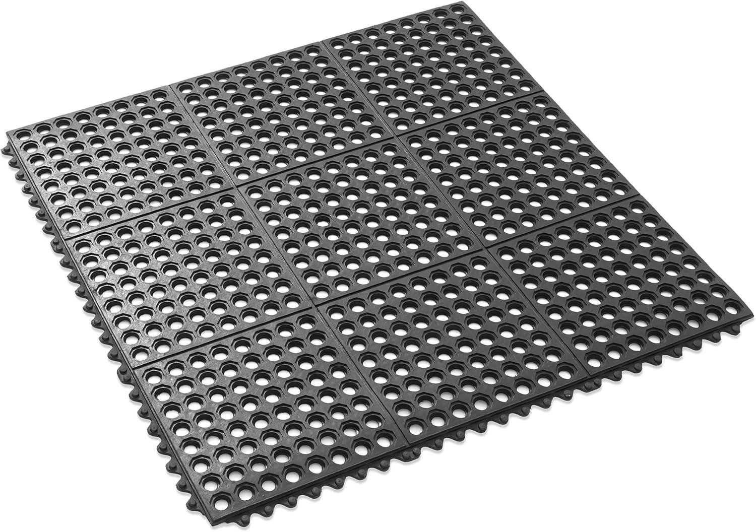 GRIDMANN Commercial Restaurant Floor Mat, 36" x 36" Interlocking Mat, Non-Slip and Grease Resistant Anti-Fatigue Rubber Kitchen Drainage Mat, Black