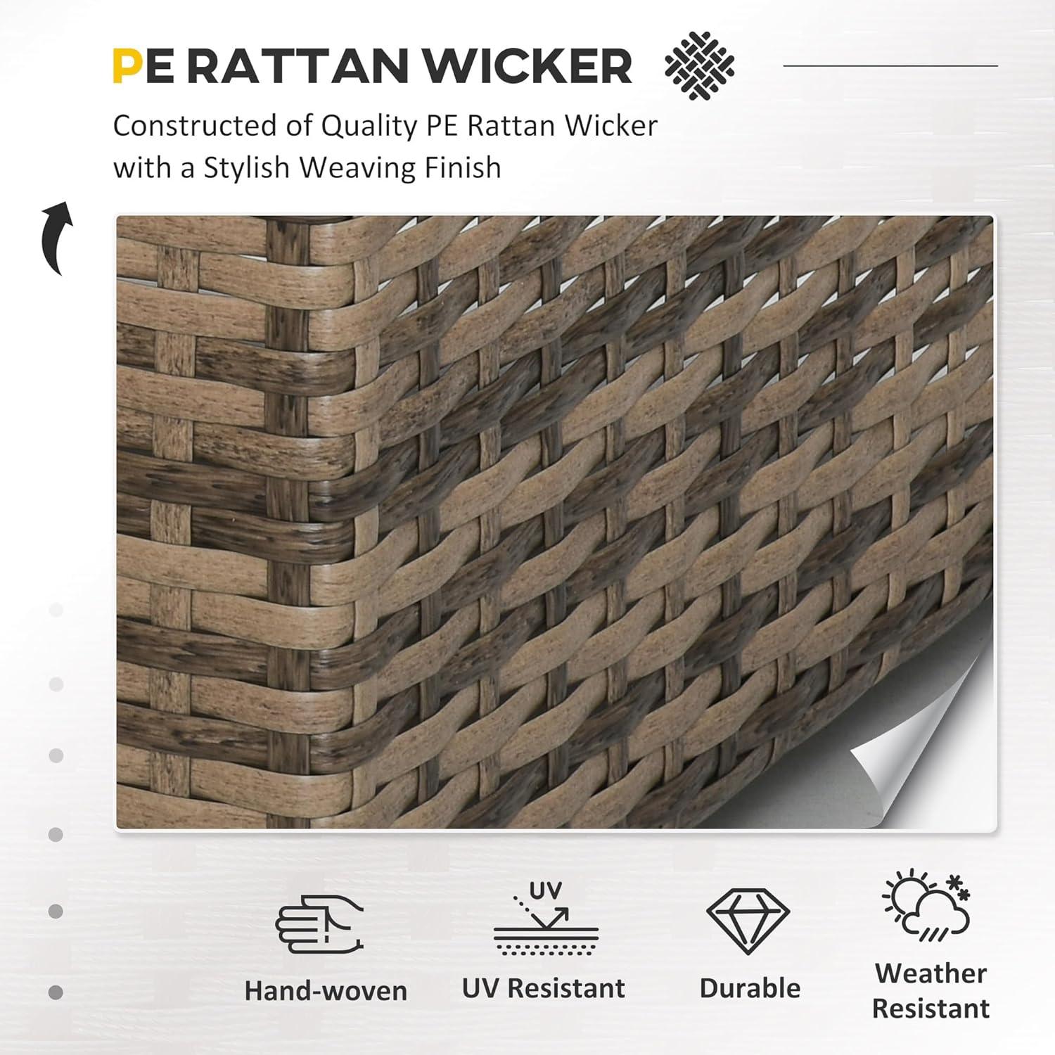 Outsunny 7-Piece Patio Furniture Set, Outdoor Wicker Conversation Set, All Weather PE Rattan Sectional Sofa w/ Faux Wood Table, Stripe Pillows, Beige