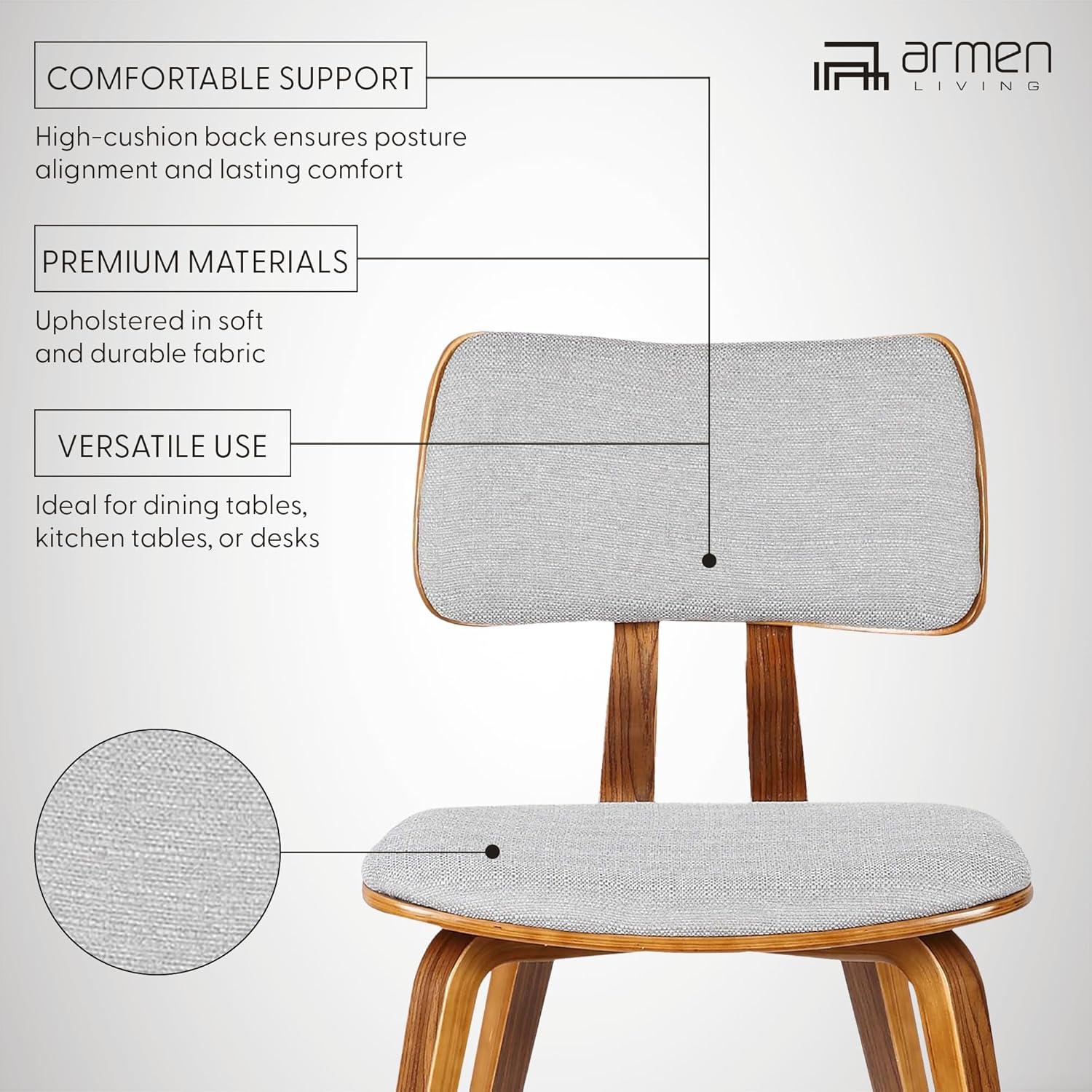 Jaguar Mid-Century Modern Kitchen Dining Table Accent Chair in Walnut Wood and Gray Fabric