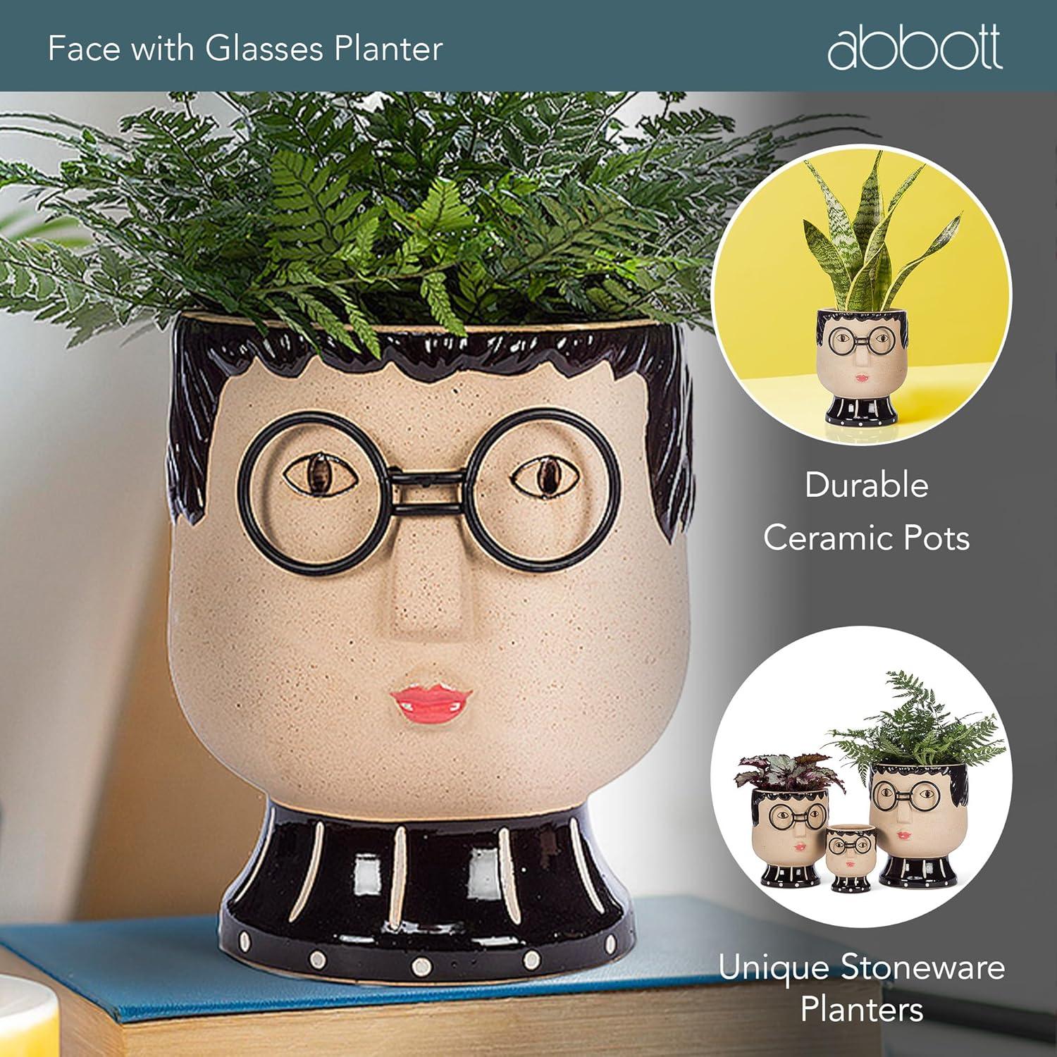 Abbott Collection Small Face with Glasses Planter