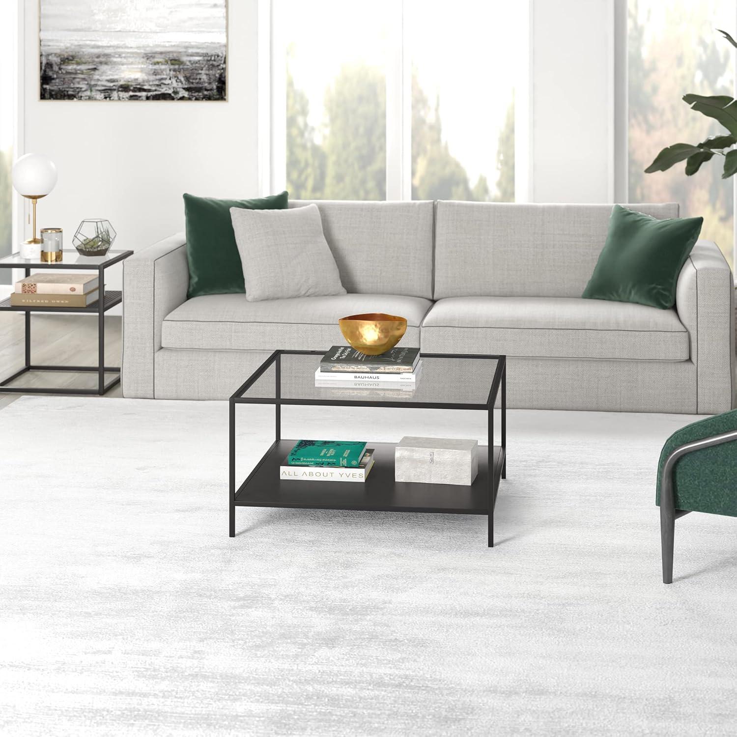 Evelyn&Zoe Sivil Square 32" Wide Coffee Table with Metal Shelf, Blackened Bronze