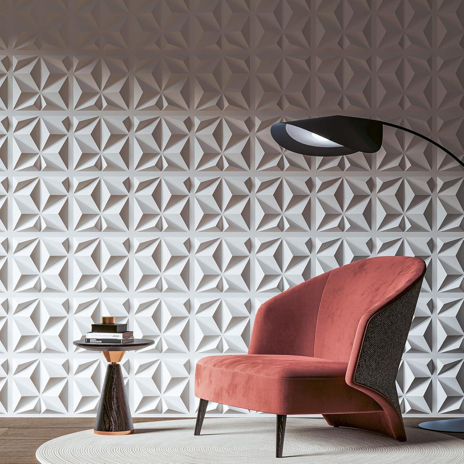 Art3d 20 Pack Decorative 3D Wall Panels, 19 Sq.Feet PVC Interior Wall Décor, 11.8"x11.8", White