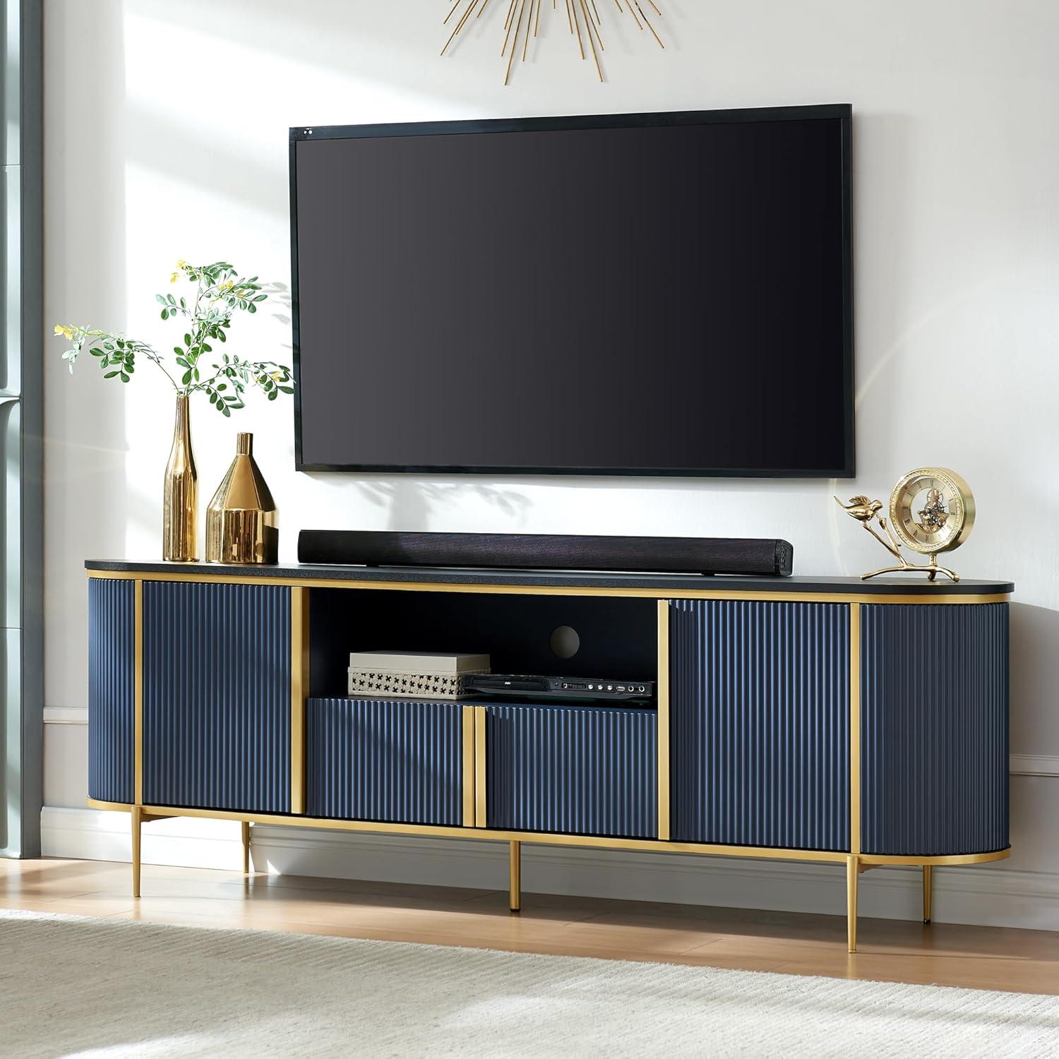 SinCiDo 70" Luxury TV Stand w/Faux Marble Top, Modern TV Console for TVs Up to 80 inches, Navy Blue
