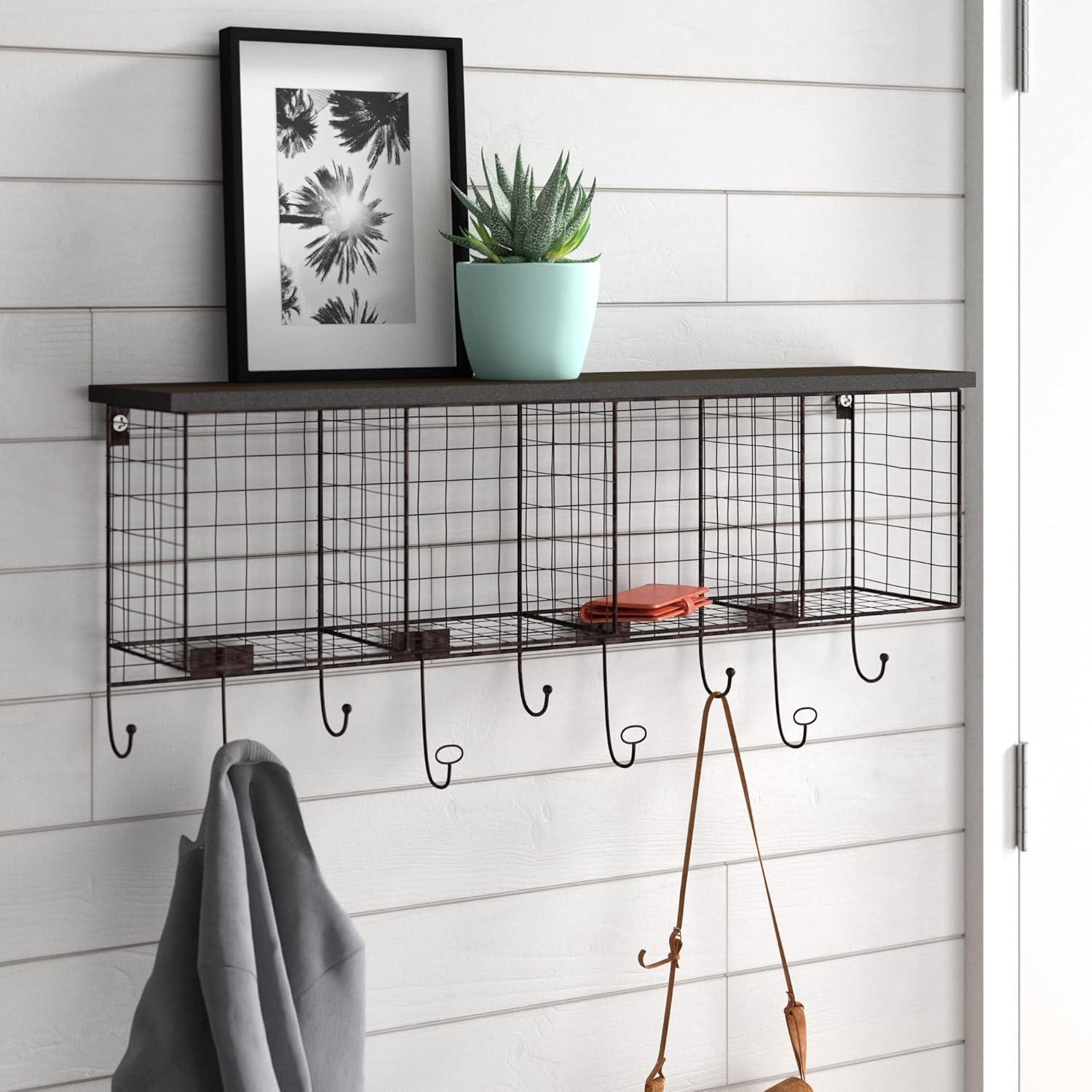 Linon Four Cubby Metal Wall Shelf in Black