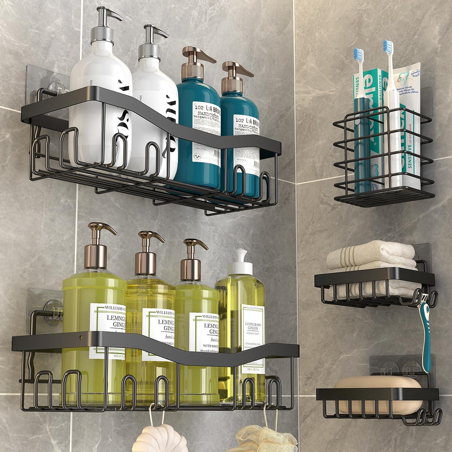 5 Pack Shower Caddy Rustproof Stainless Steel Bathroom Shower Organizer Wall-Mounted Shower Shelves for Convenient Storage