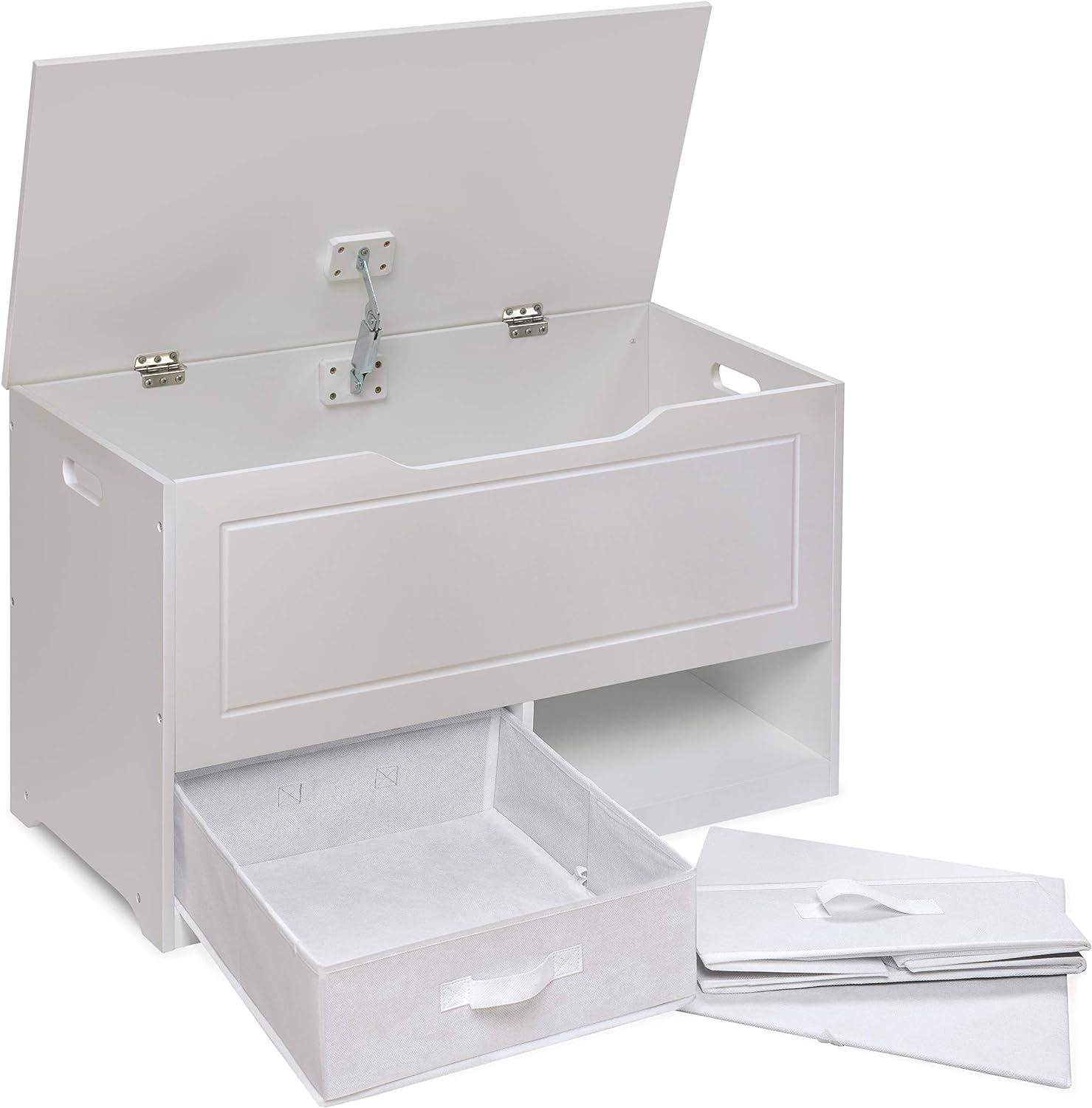 Badger Basket Up and Down Toy and Storage Box and Bench with Two Baskets - White