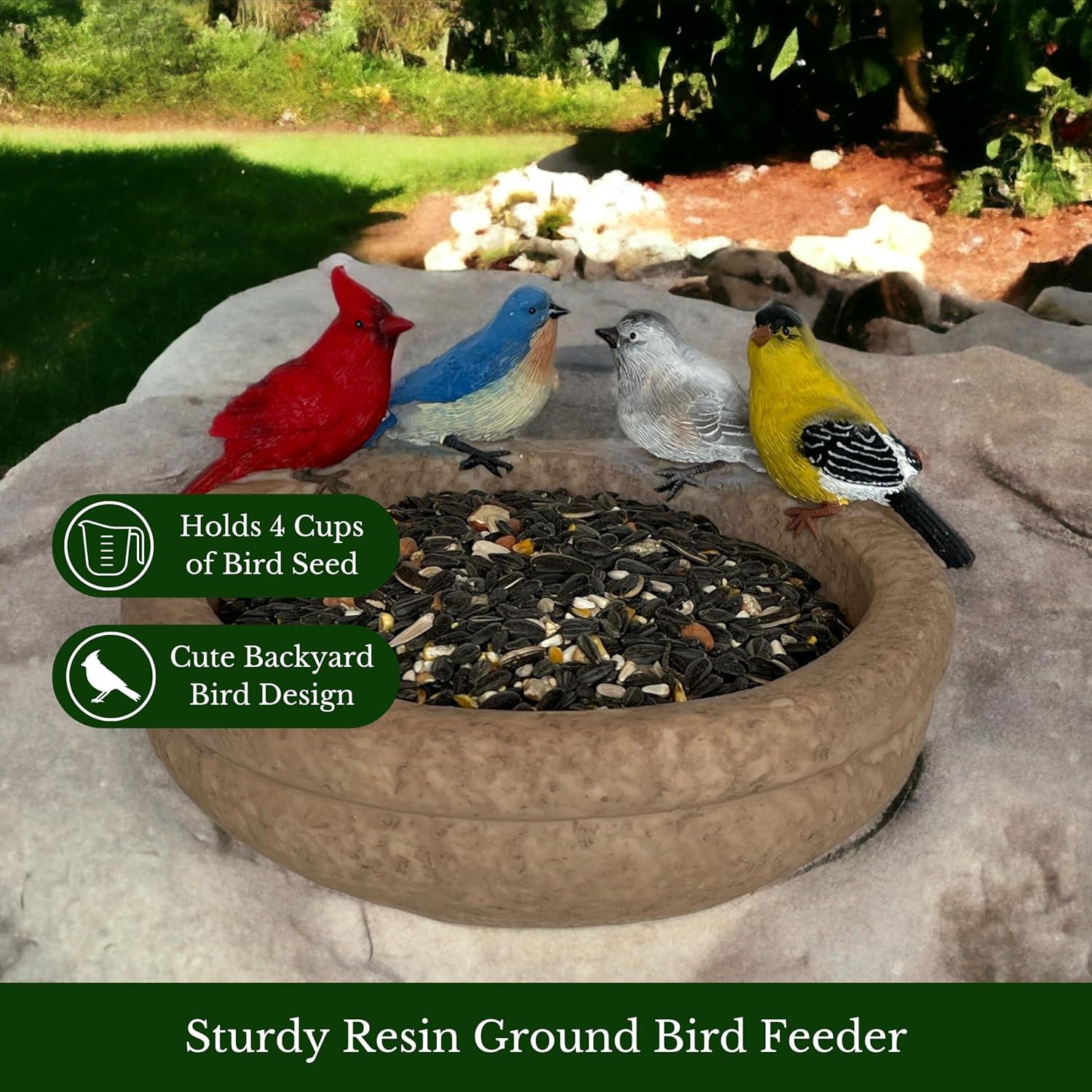 Gift Essentials Bird Bath and Bird Feeder, Backyard Birds Resin Platform Bird Feeder