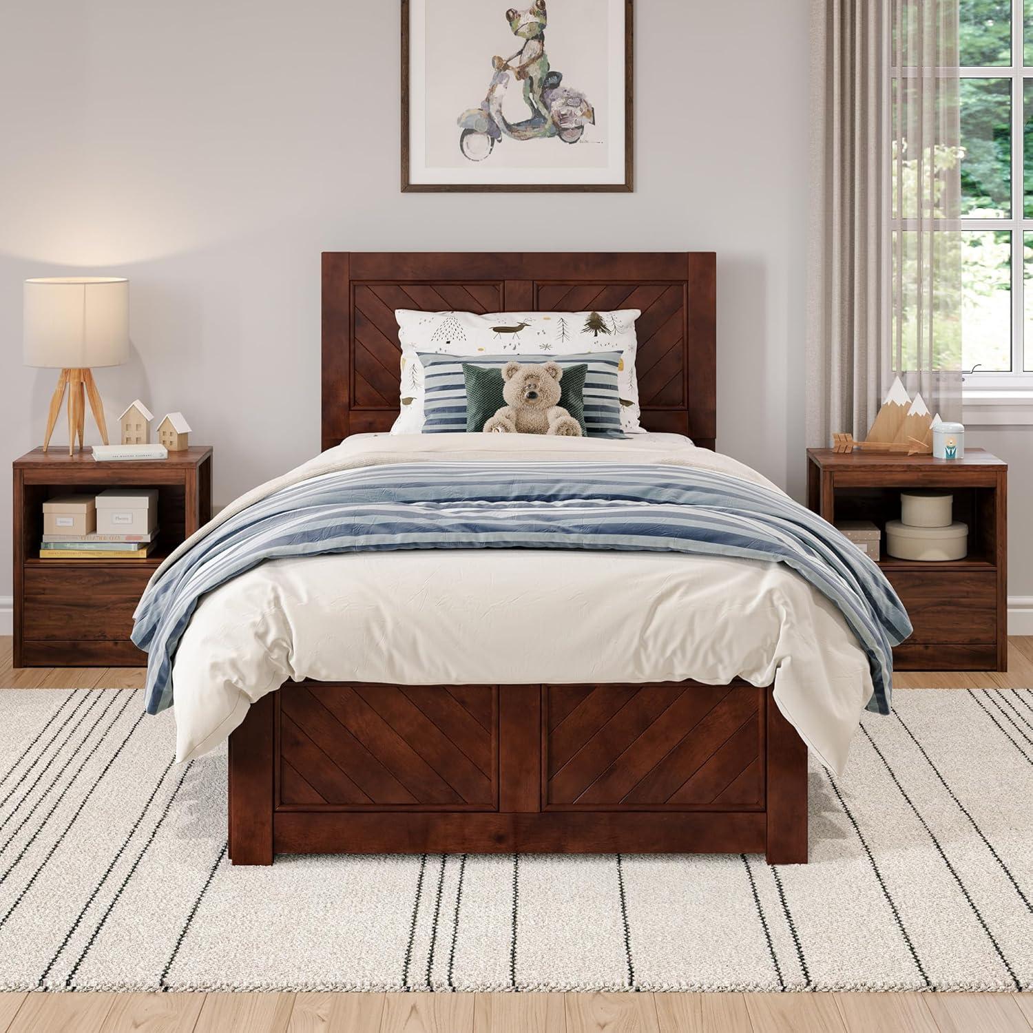 AFI Canyon Walnut Solid Wood Platform Bed with Matching Footboard & Storage Drawers, Queen