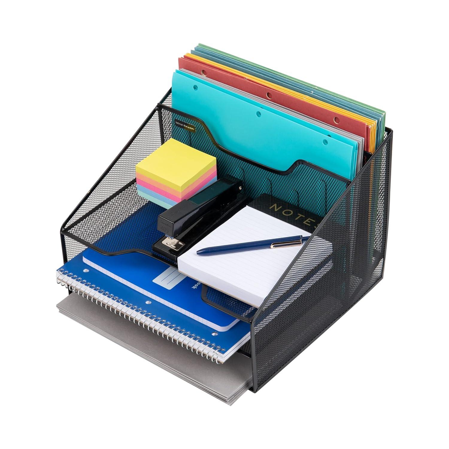 Mind Reader Desktop Organizer, Vertical File Holder, Paper Trays, Office, Metal Mesh, 12.5"L x 11.5"W x 9.5"H